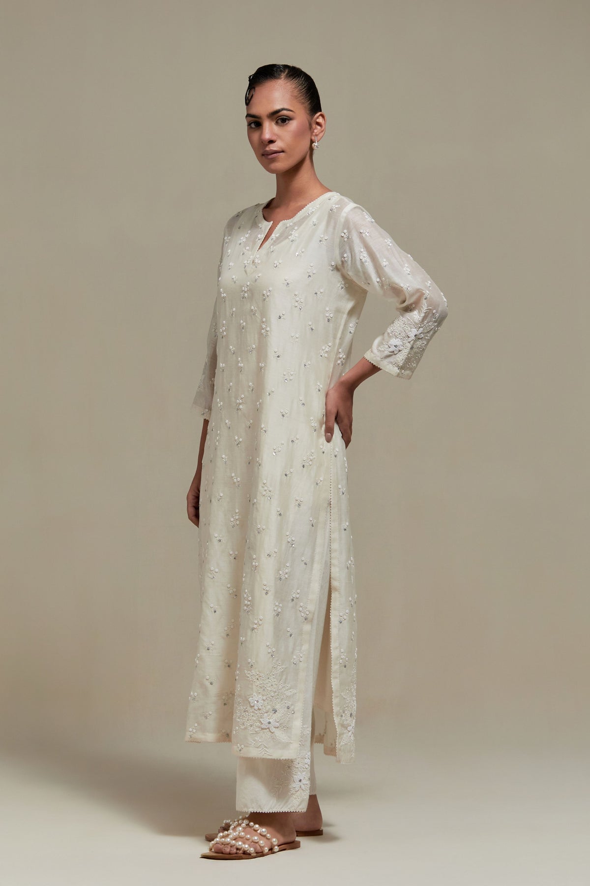 Off White Straight Kurta Set