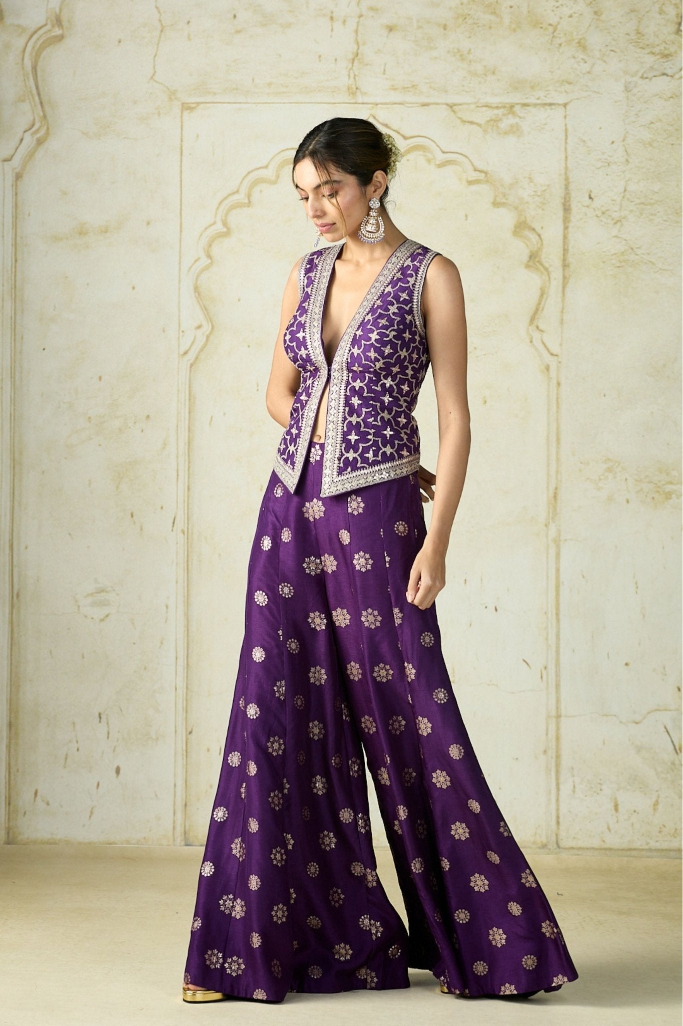 Purple Mizna Waistcoat Set - Gopi Vaid - Elahe