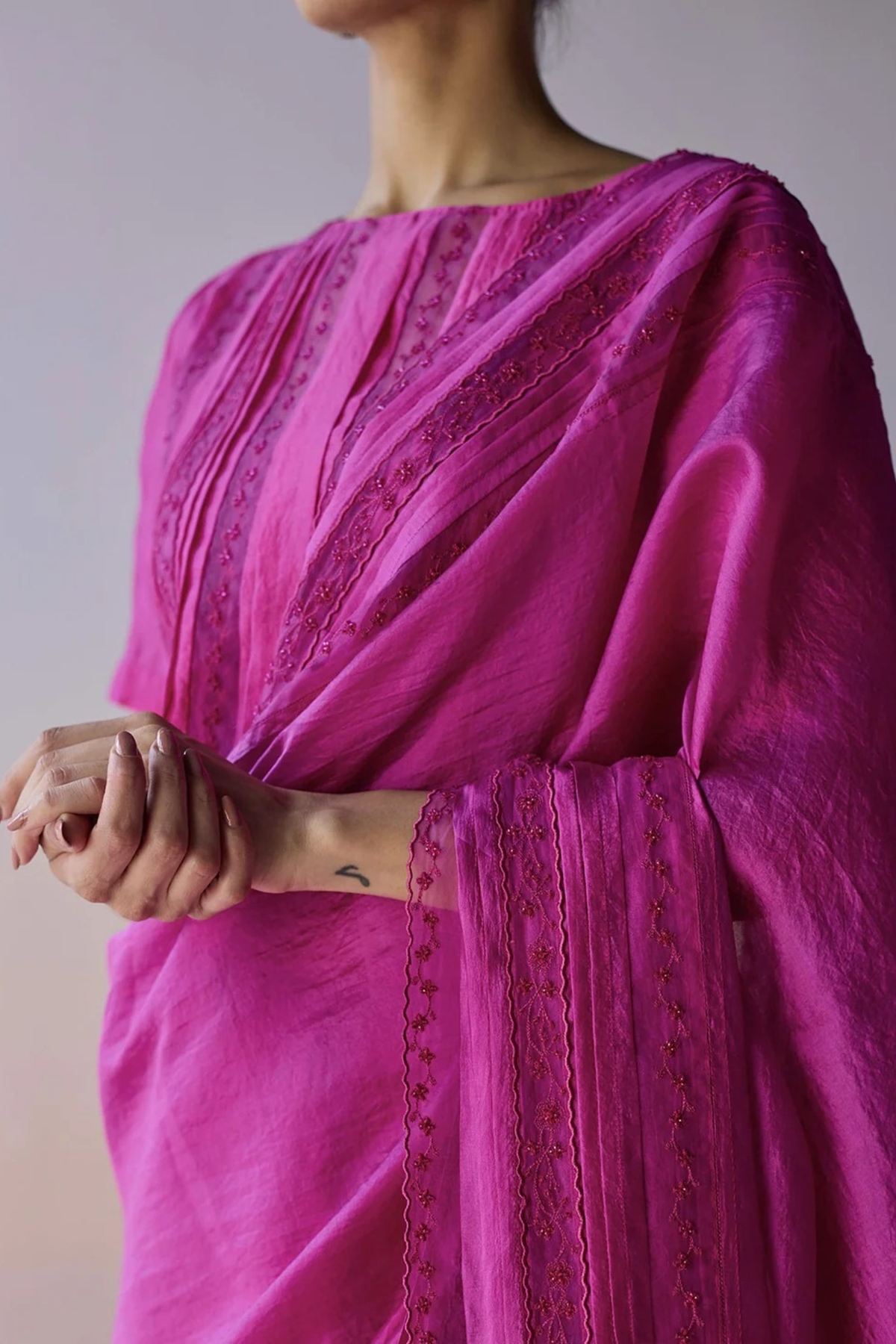 Whispering Ivy Embroidered Pink Saree