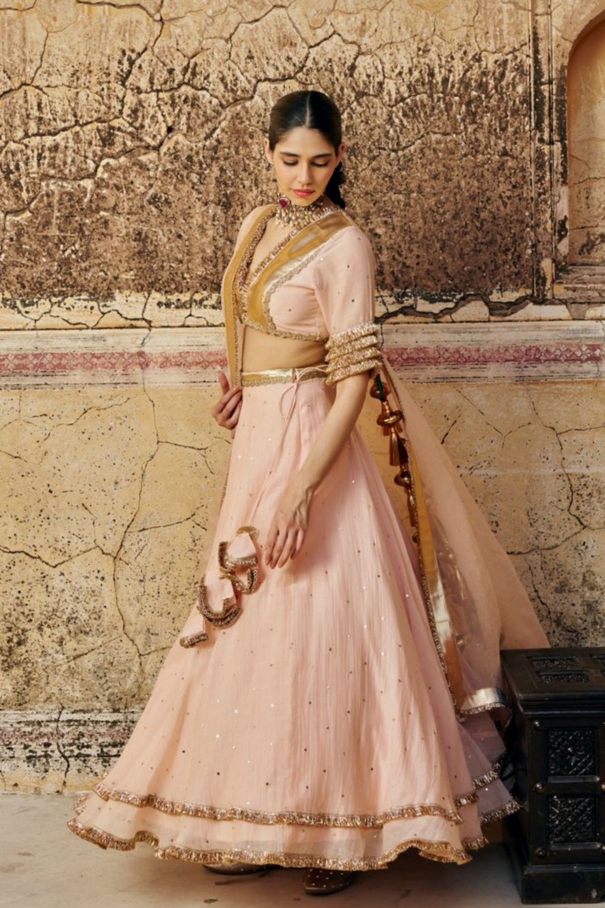 Vintage Blush Mukesh Lehenga Set