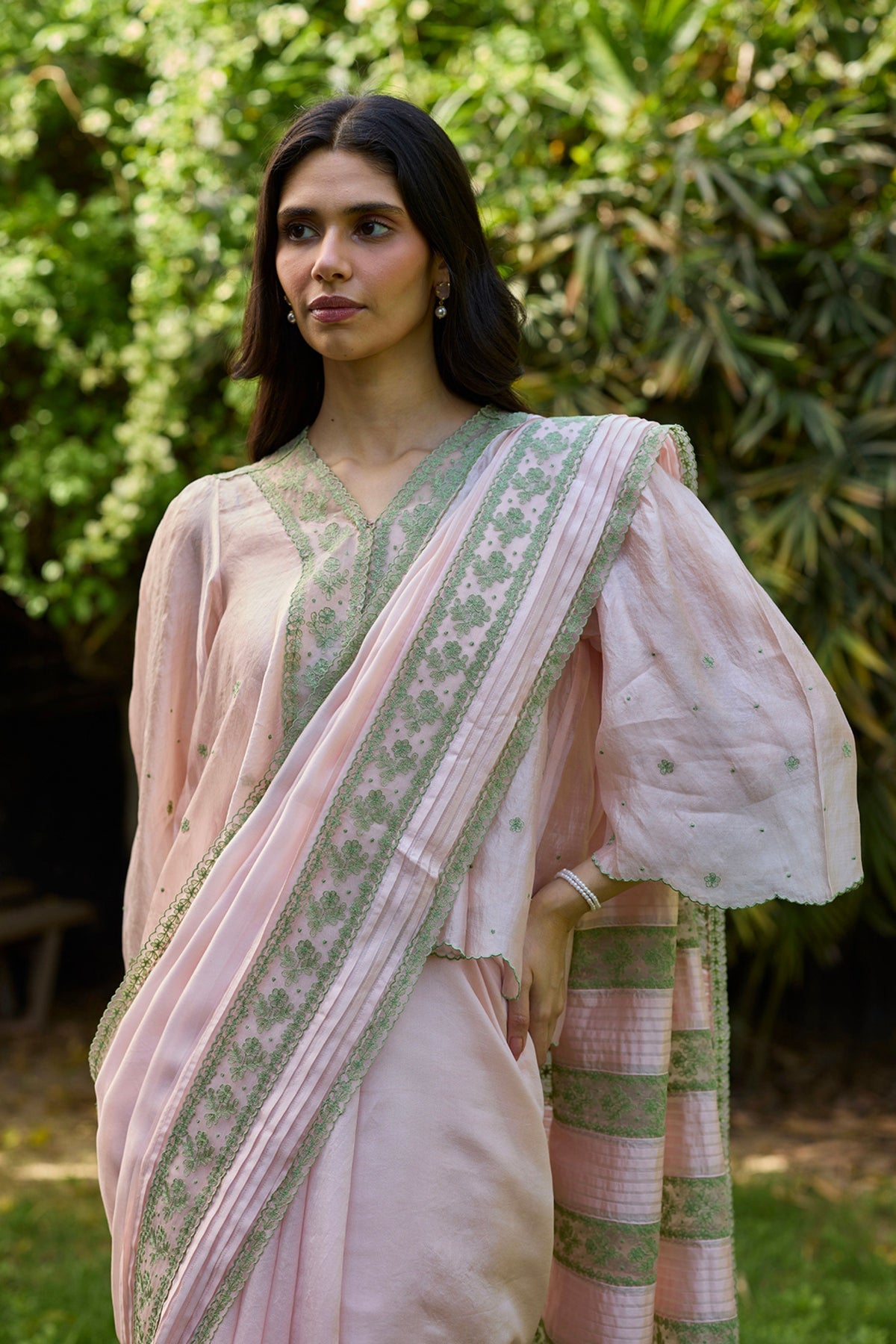 Fern Line Pink Embroidered Saree