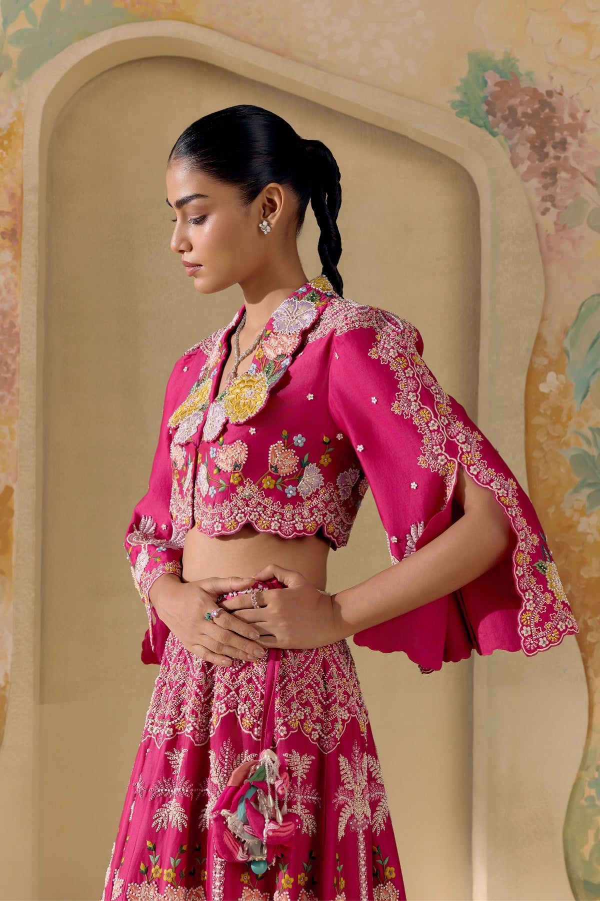 Fuchsia Floral Cordwork Lehenga