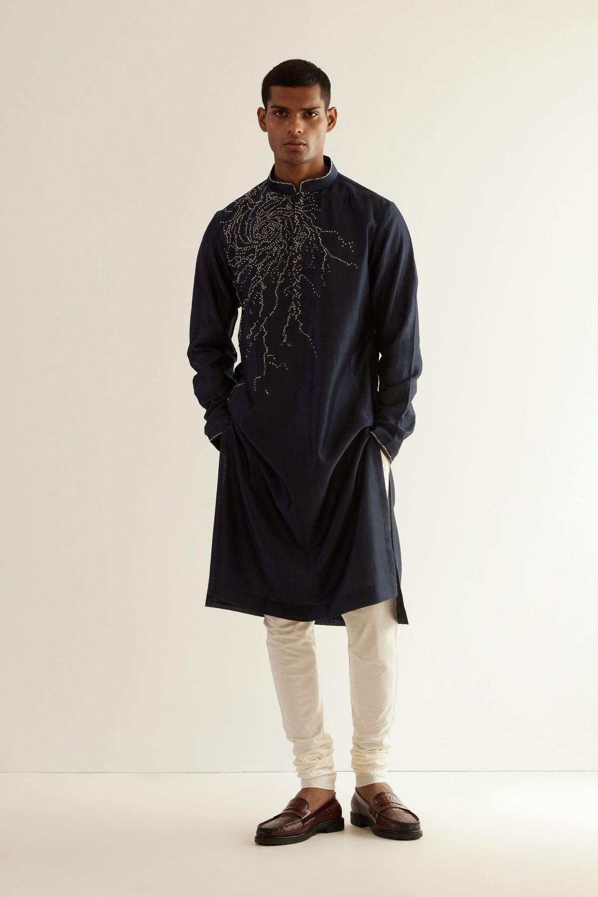 Black Hole Placement Emb Kurta Set