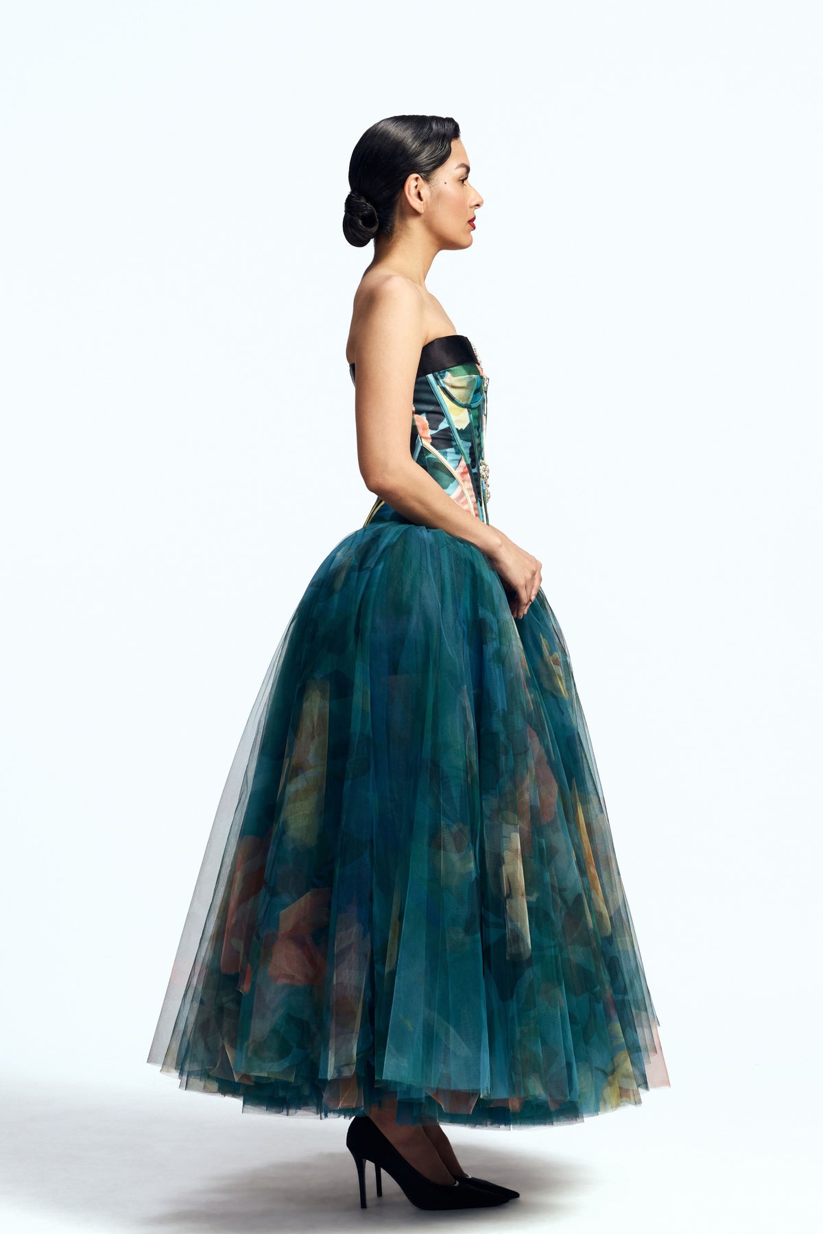 Corseted Dress With Crystal Bow