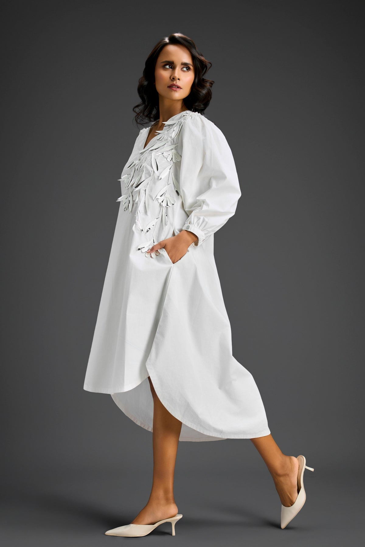 White High-low V-neck Dress