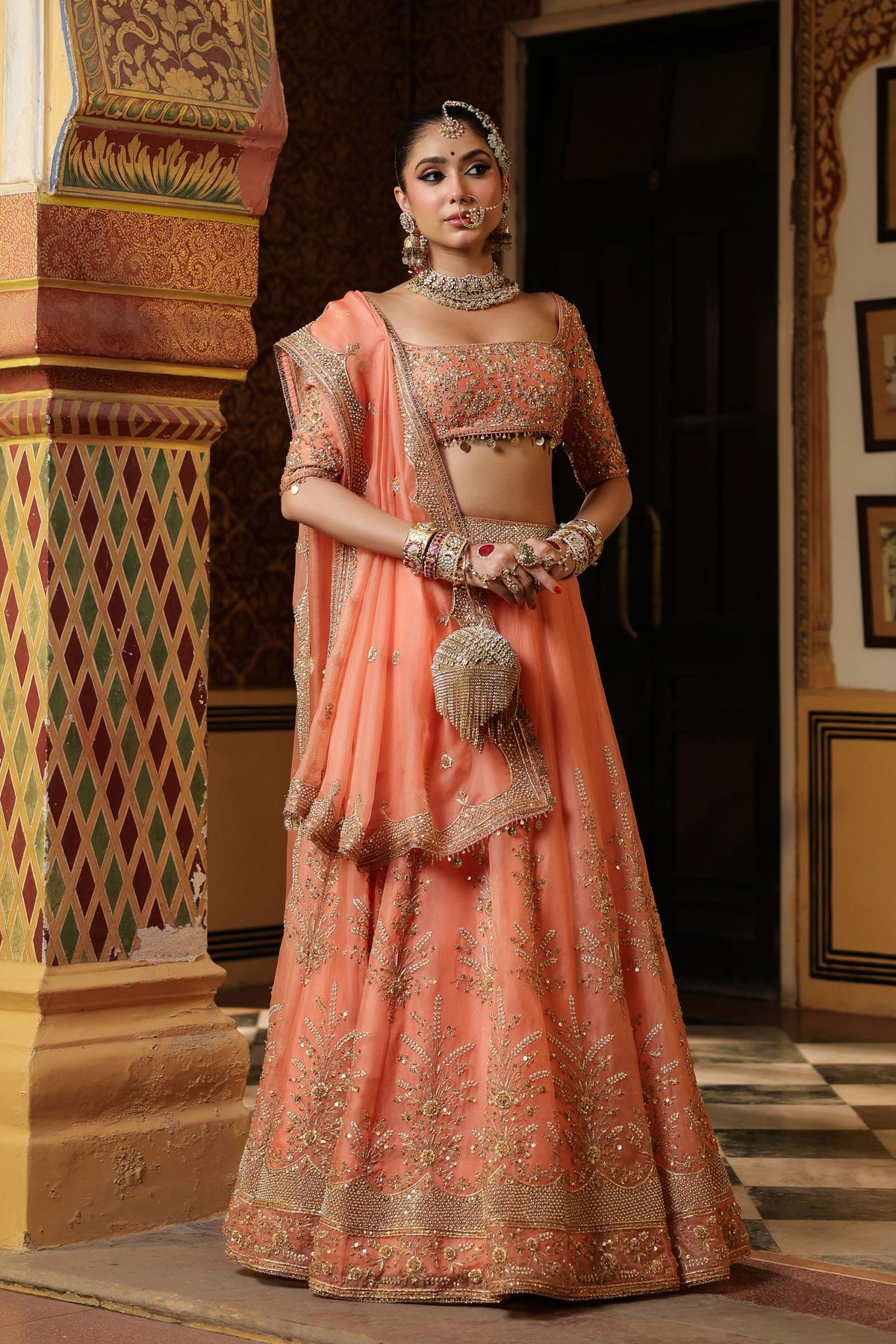 Ahista Peach Lehenga Set