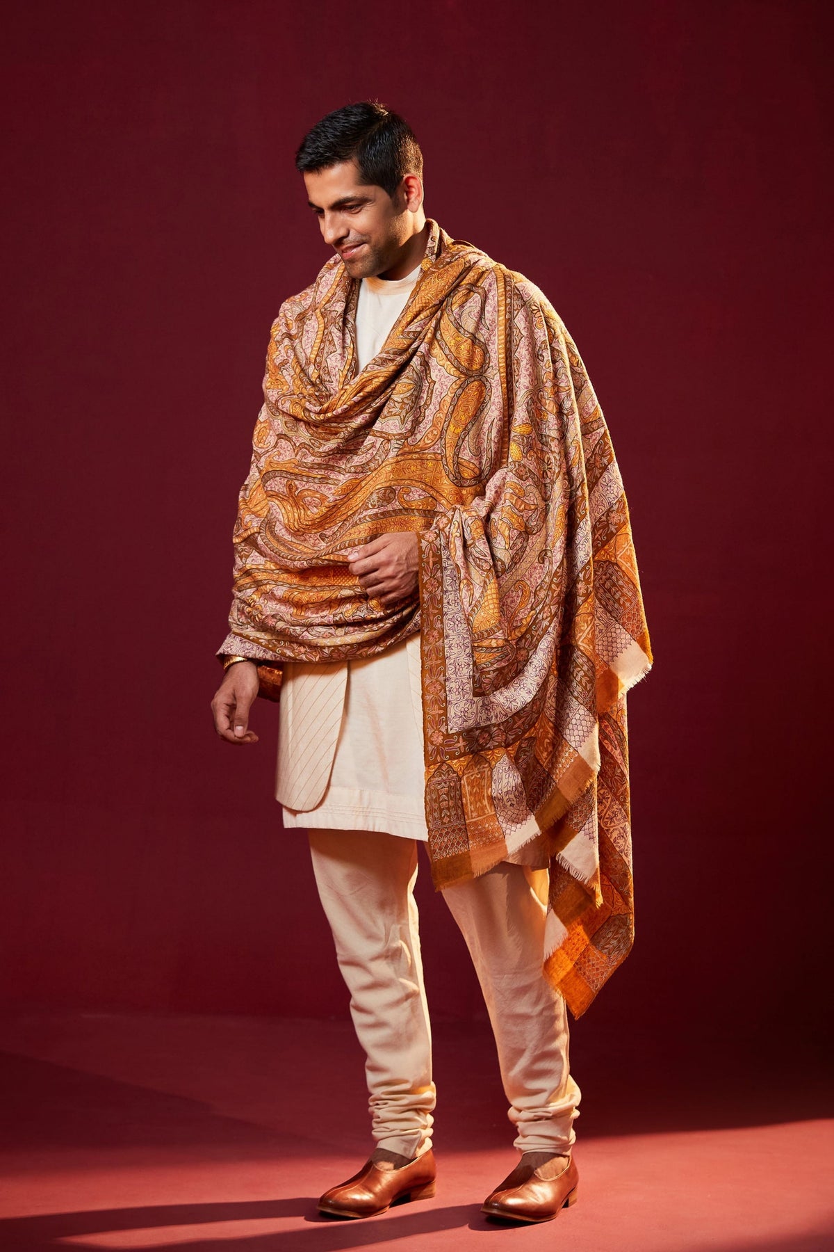 Dushala Men&#39;s Kalamkari Beige Shawl