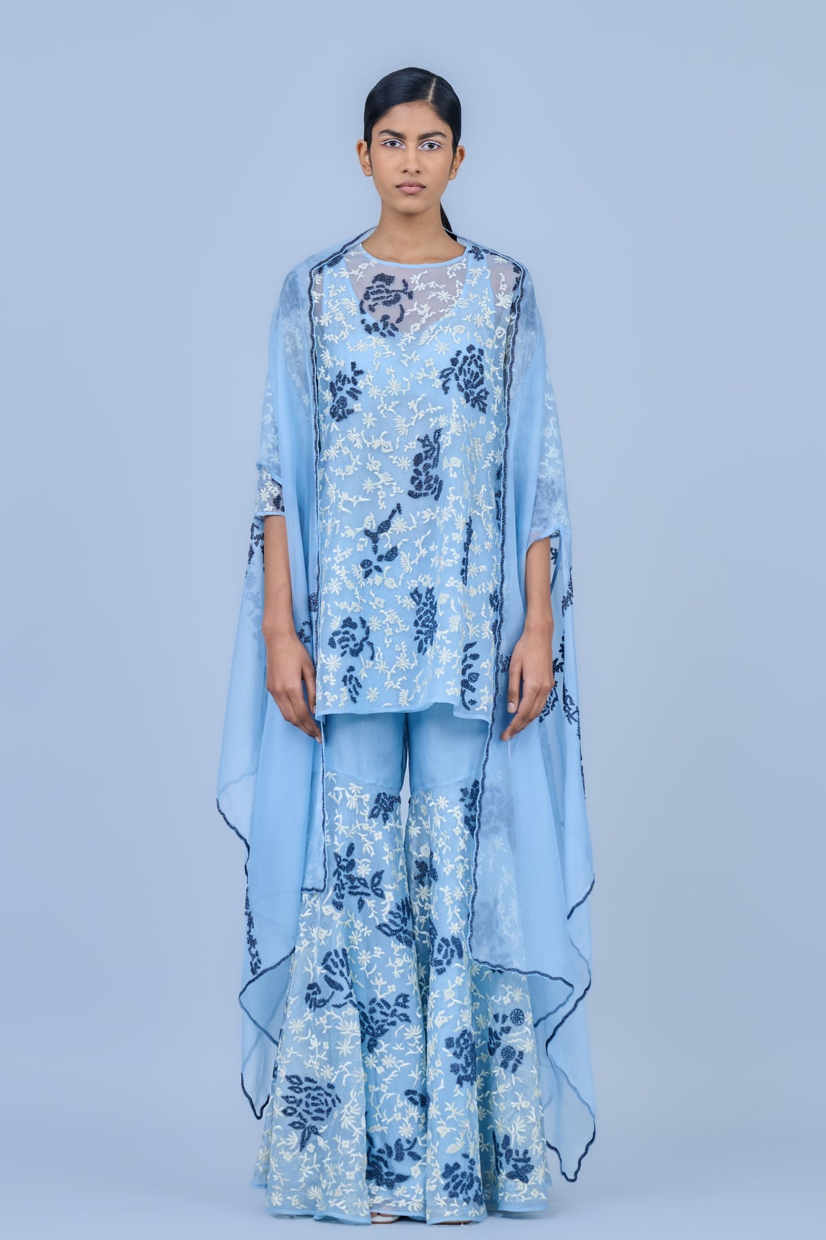 Ice Blue Silk Organza Sharara