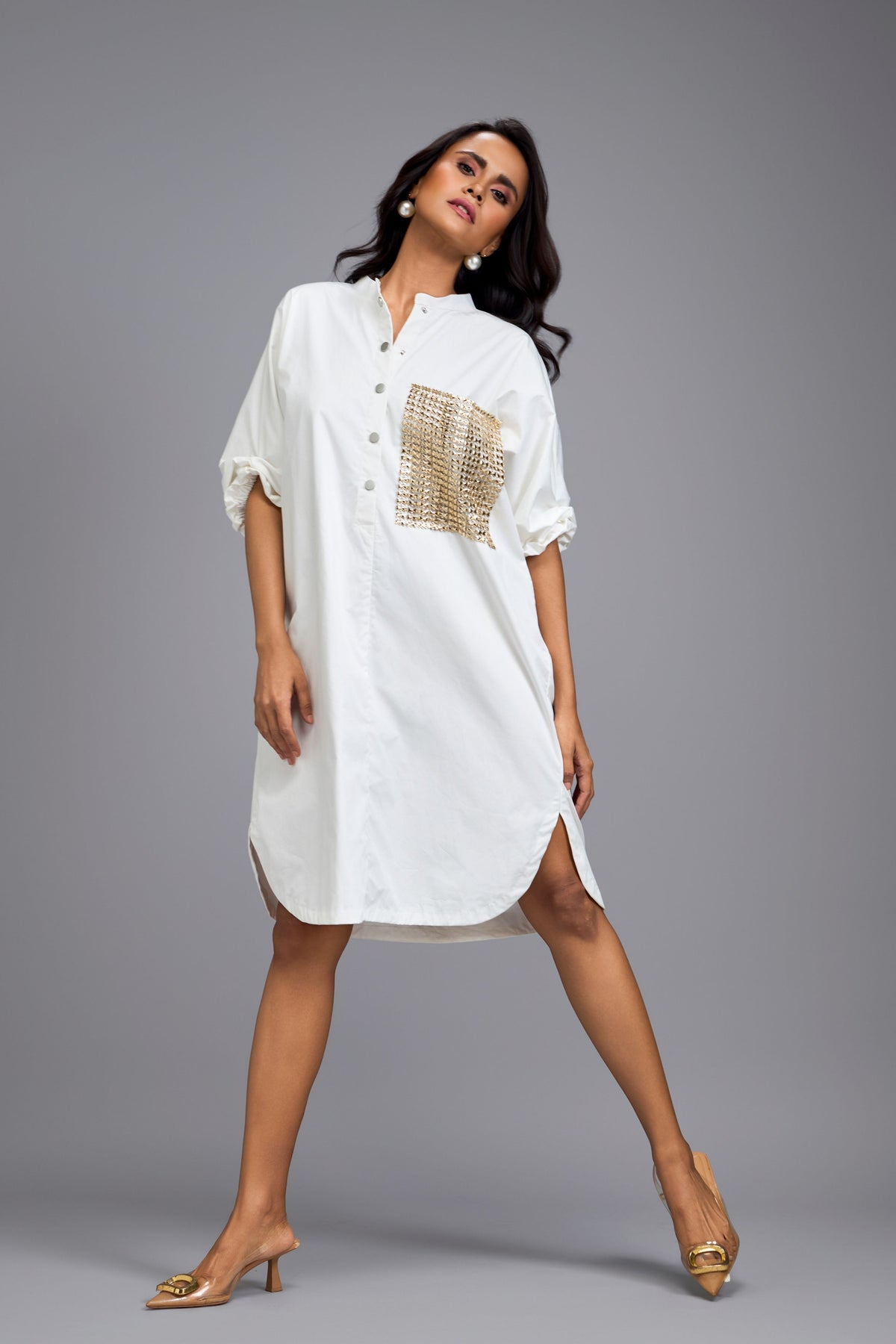 Ruched Oversize Shirt Dress