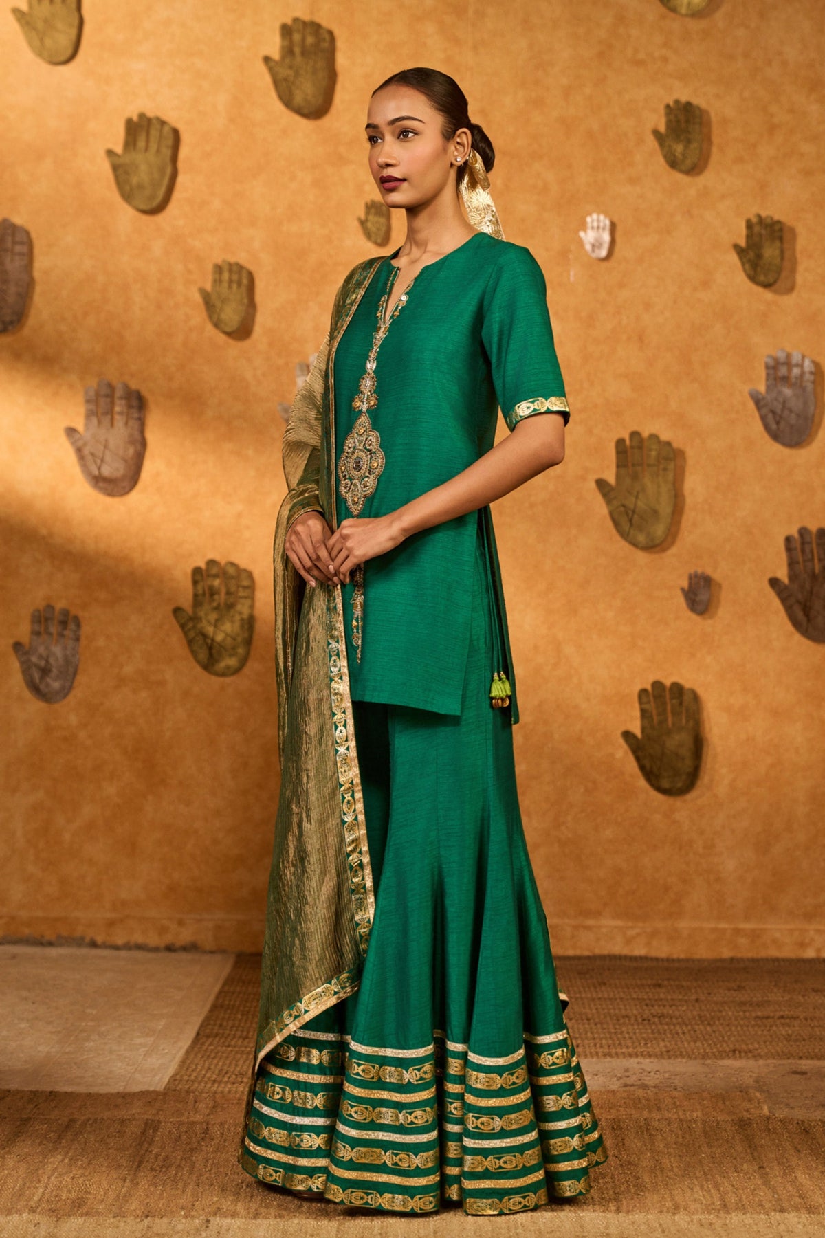 Green Gilded Sharara Set