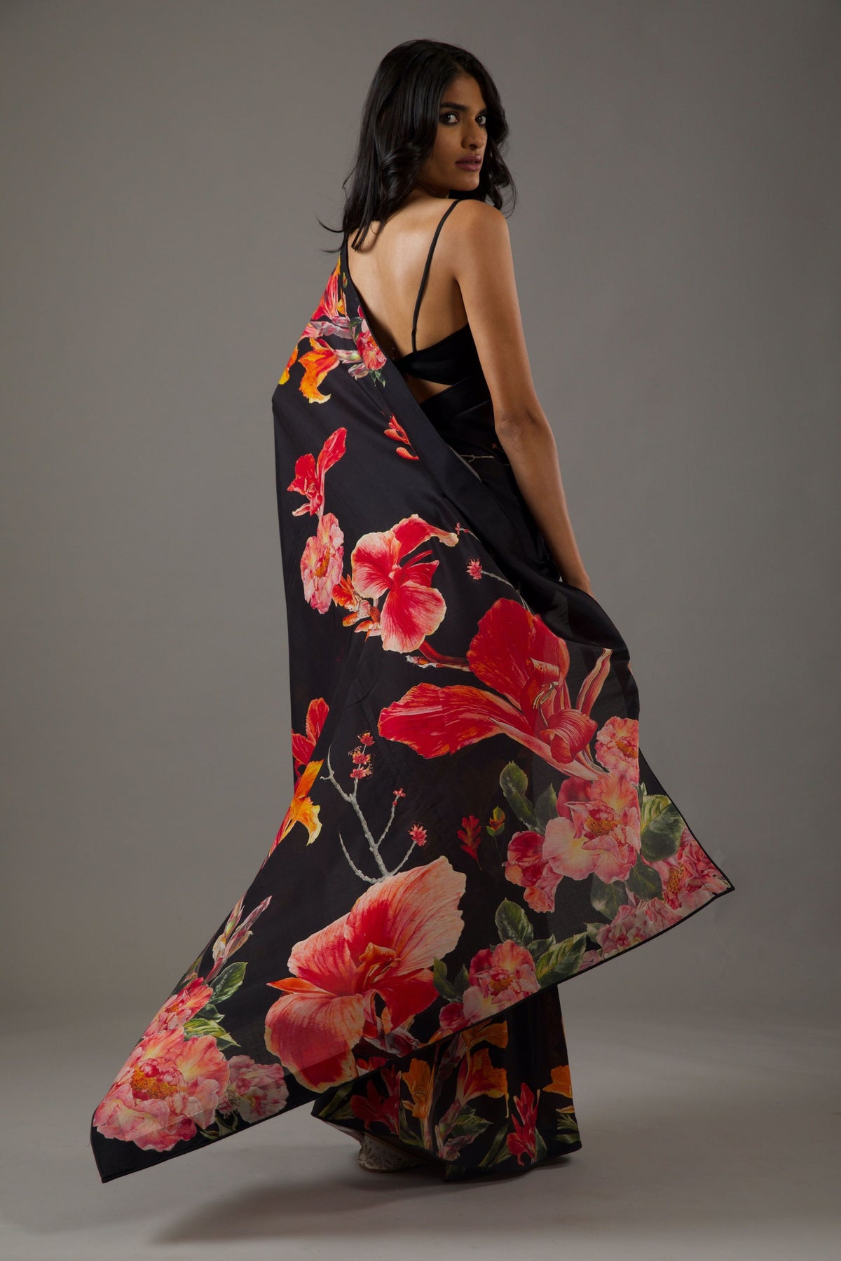 Digital Print Black Chanderi Saree