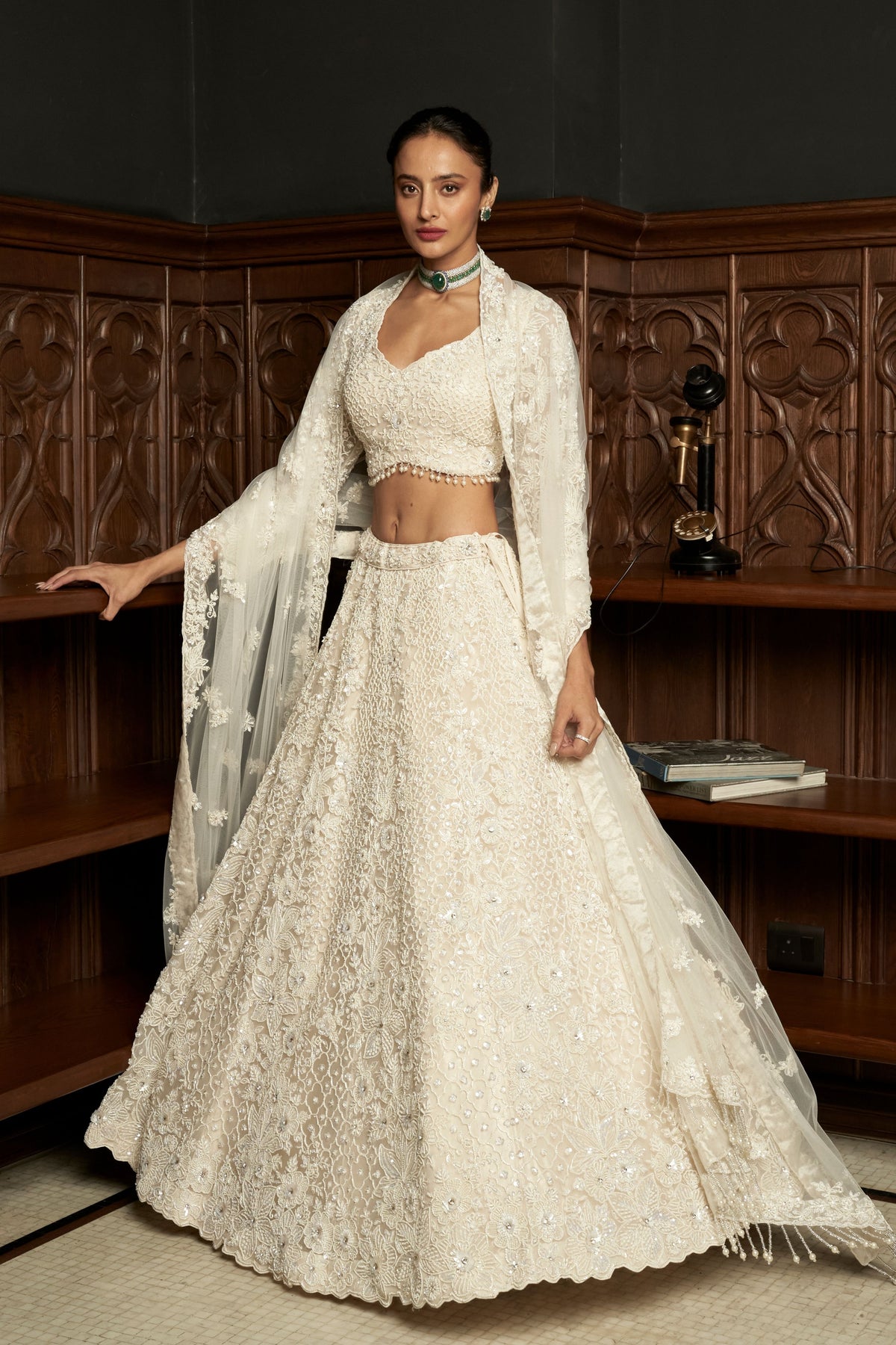 Ivory Net Lehenga Set