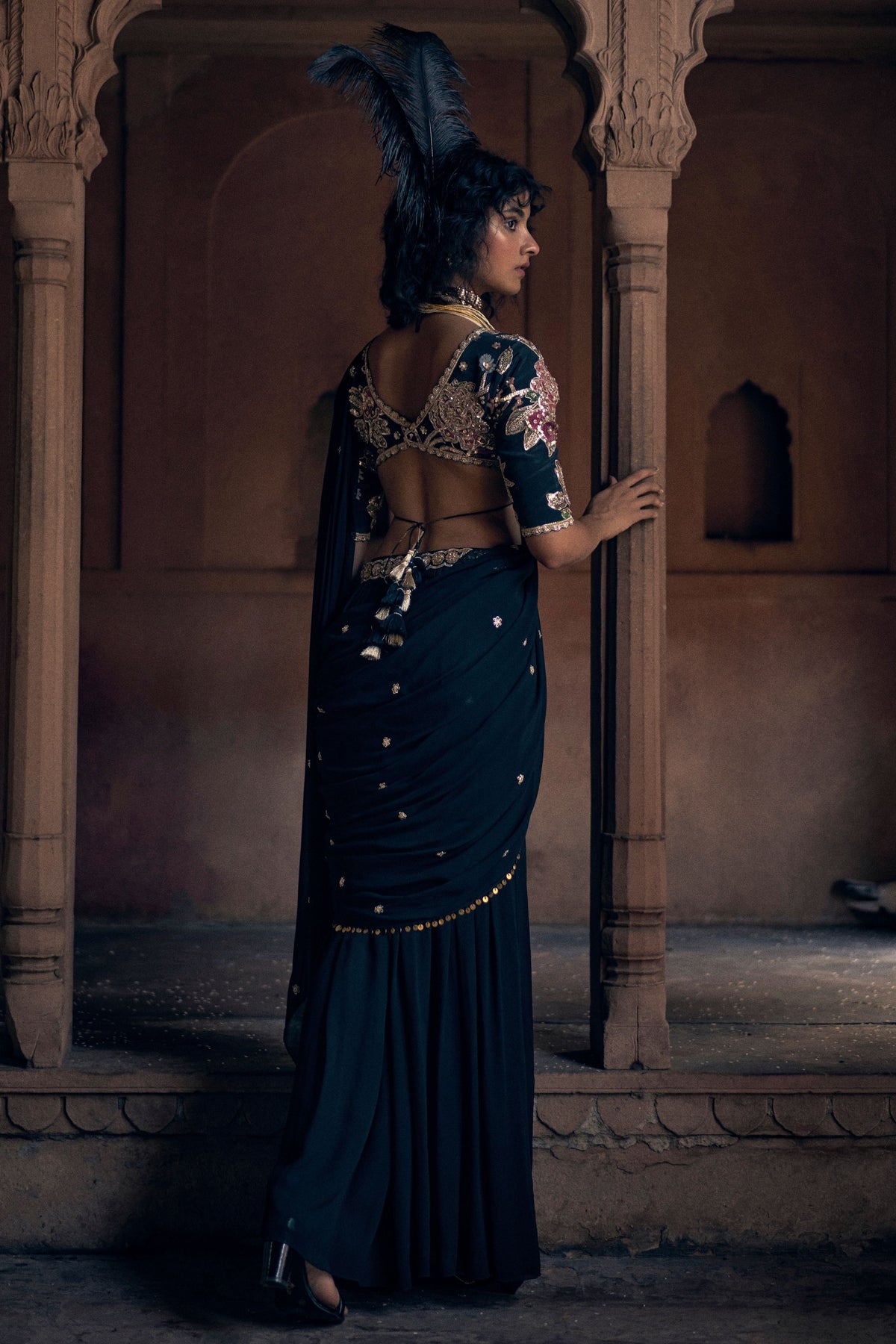 Cocktail Black Saree Set
