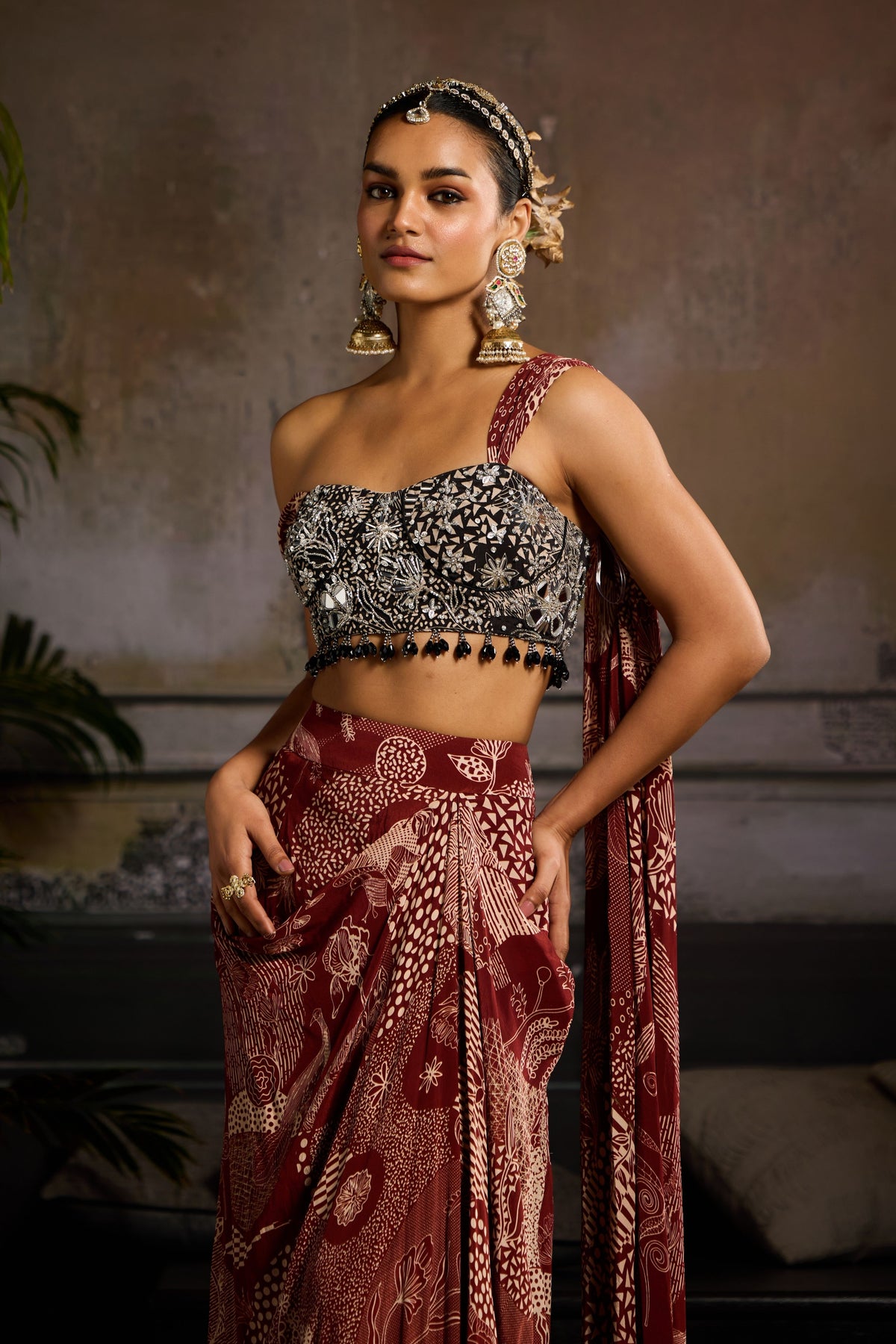 Maroon and Black Co-ord Set