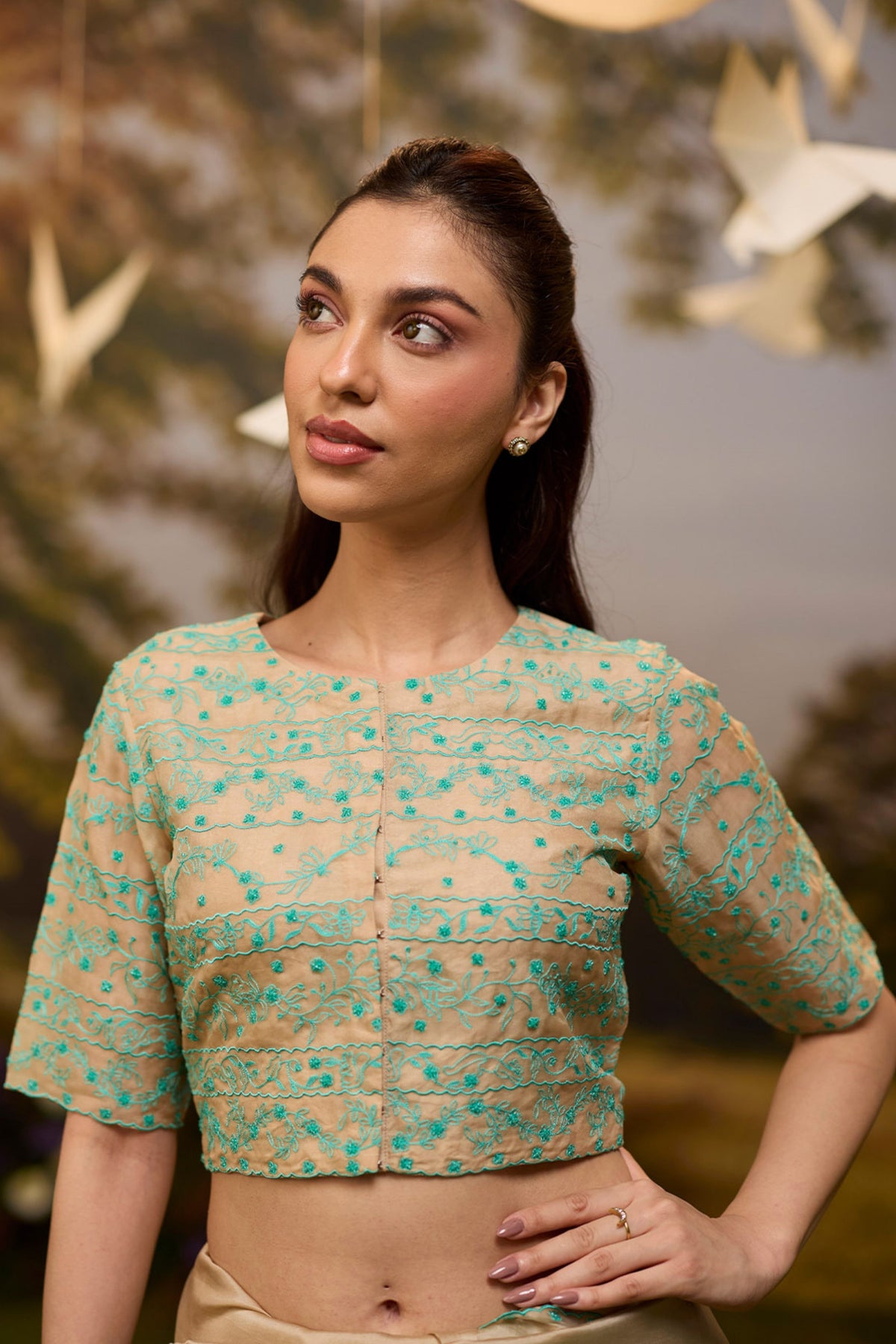Woodland Stories Embroidered Beige Blouse