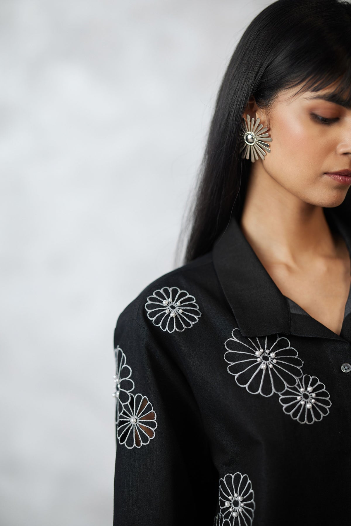 Black Denim Cutwork Co-ord Set
