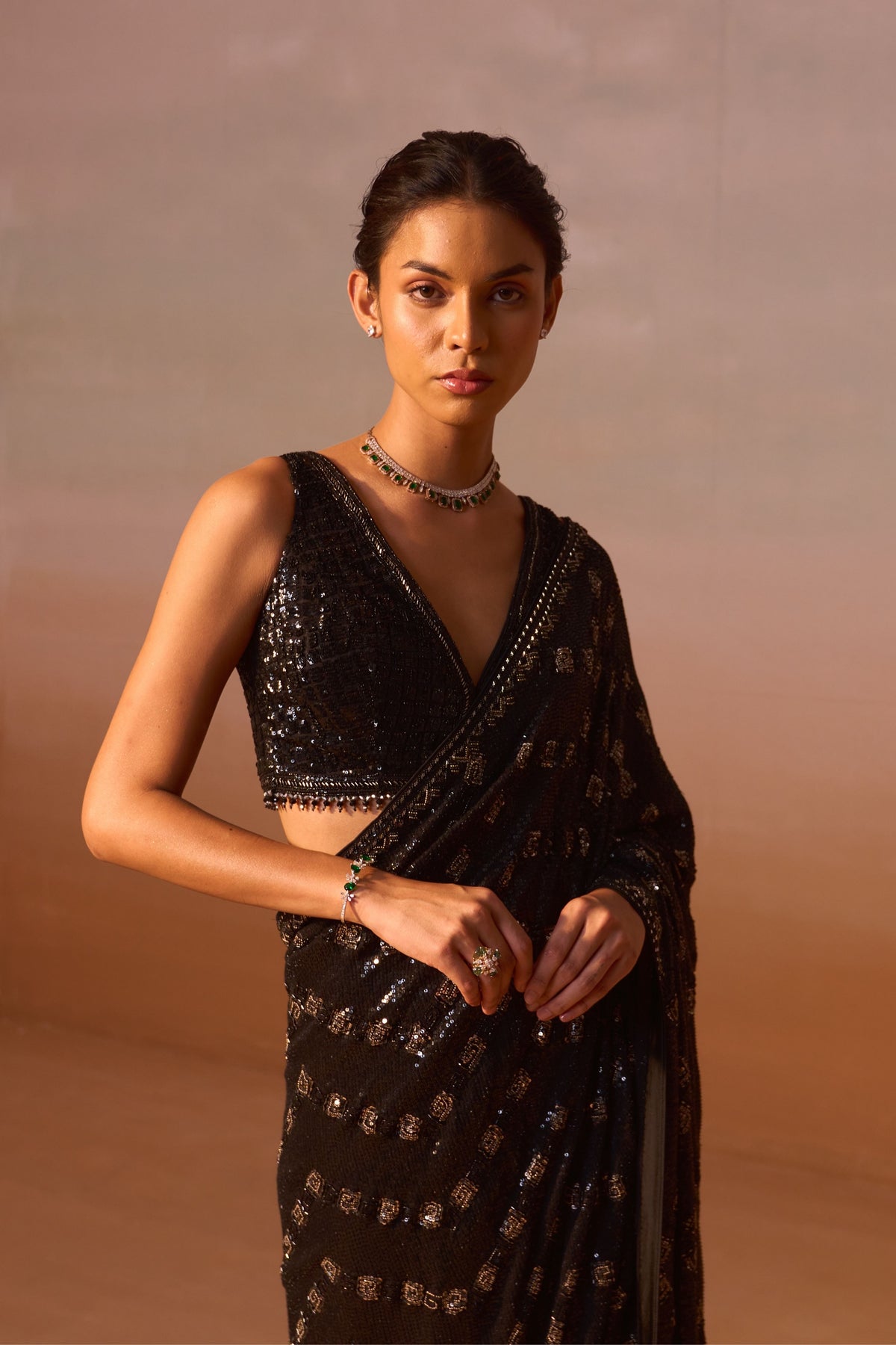 Black and Silver Grey Geometrical Saree