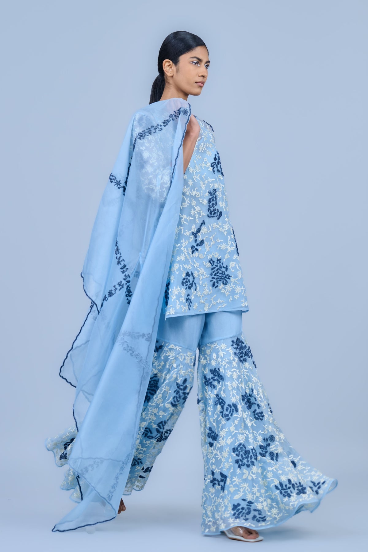 Ice Blue Silk Organza Sharara