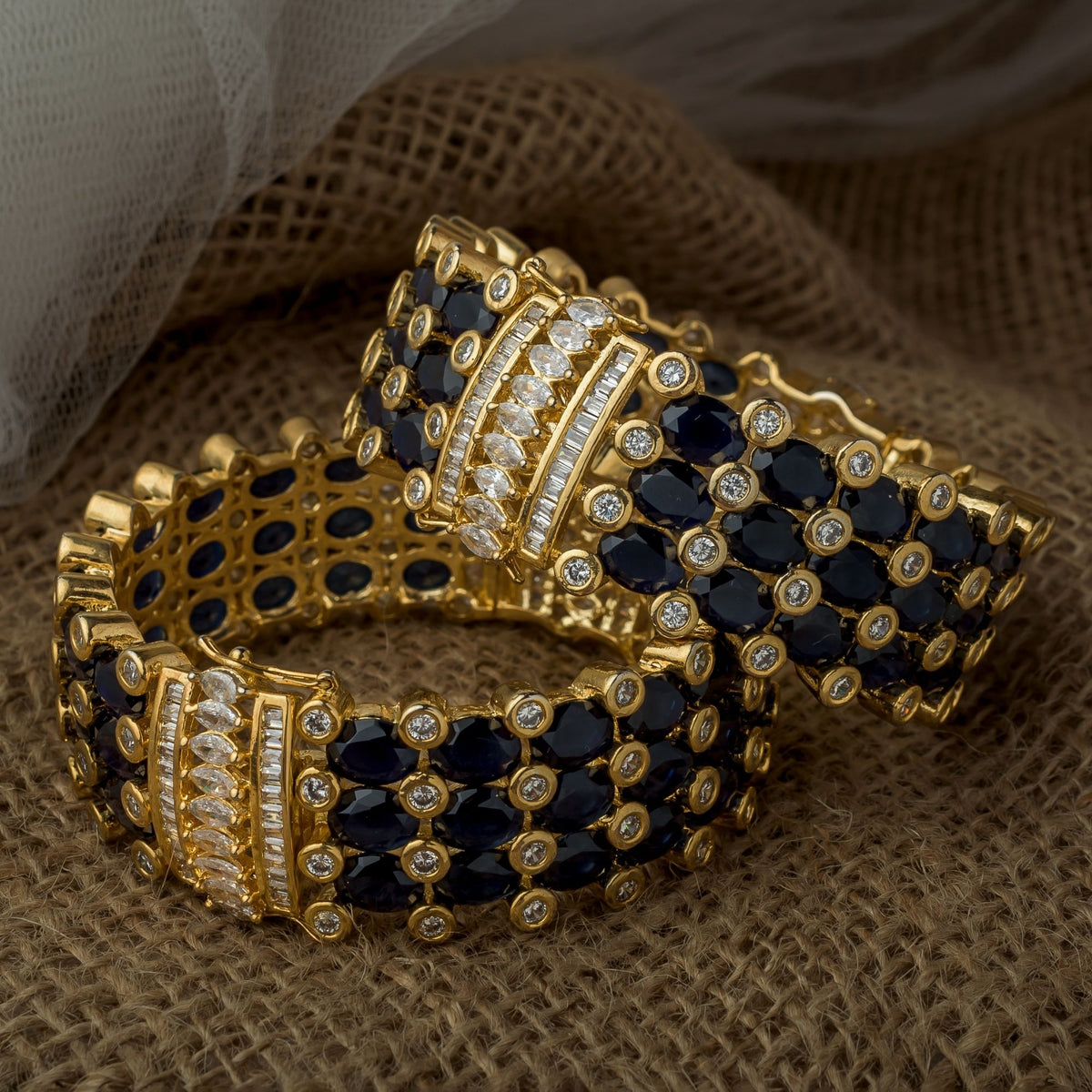 Gold Plated Blue Womens Kundan Bangles