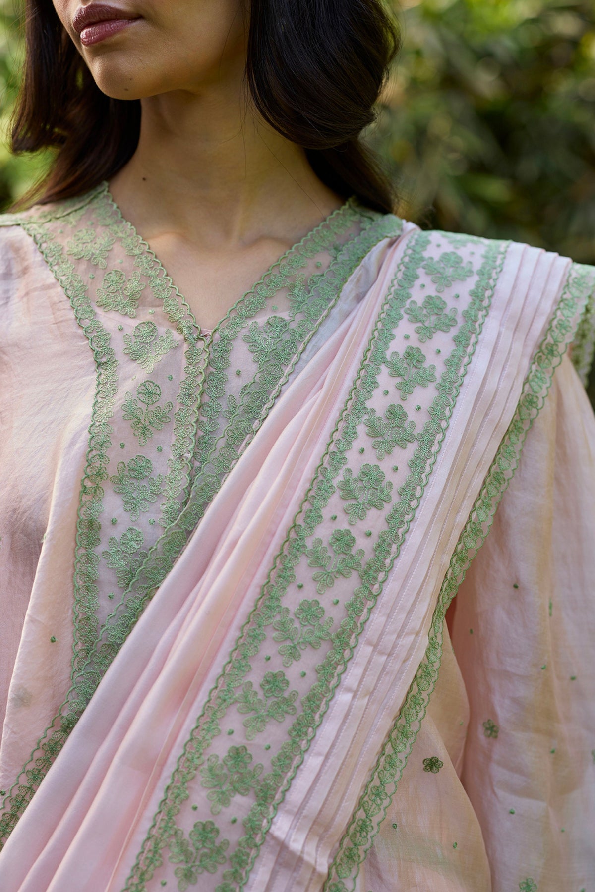 Fern Line Pink Embroidered Saree