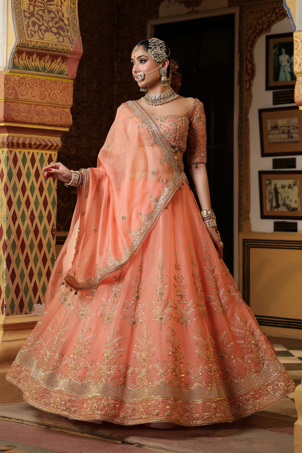 Ahista Peach Lehenga Set