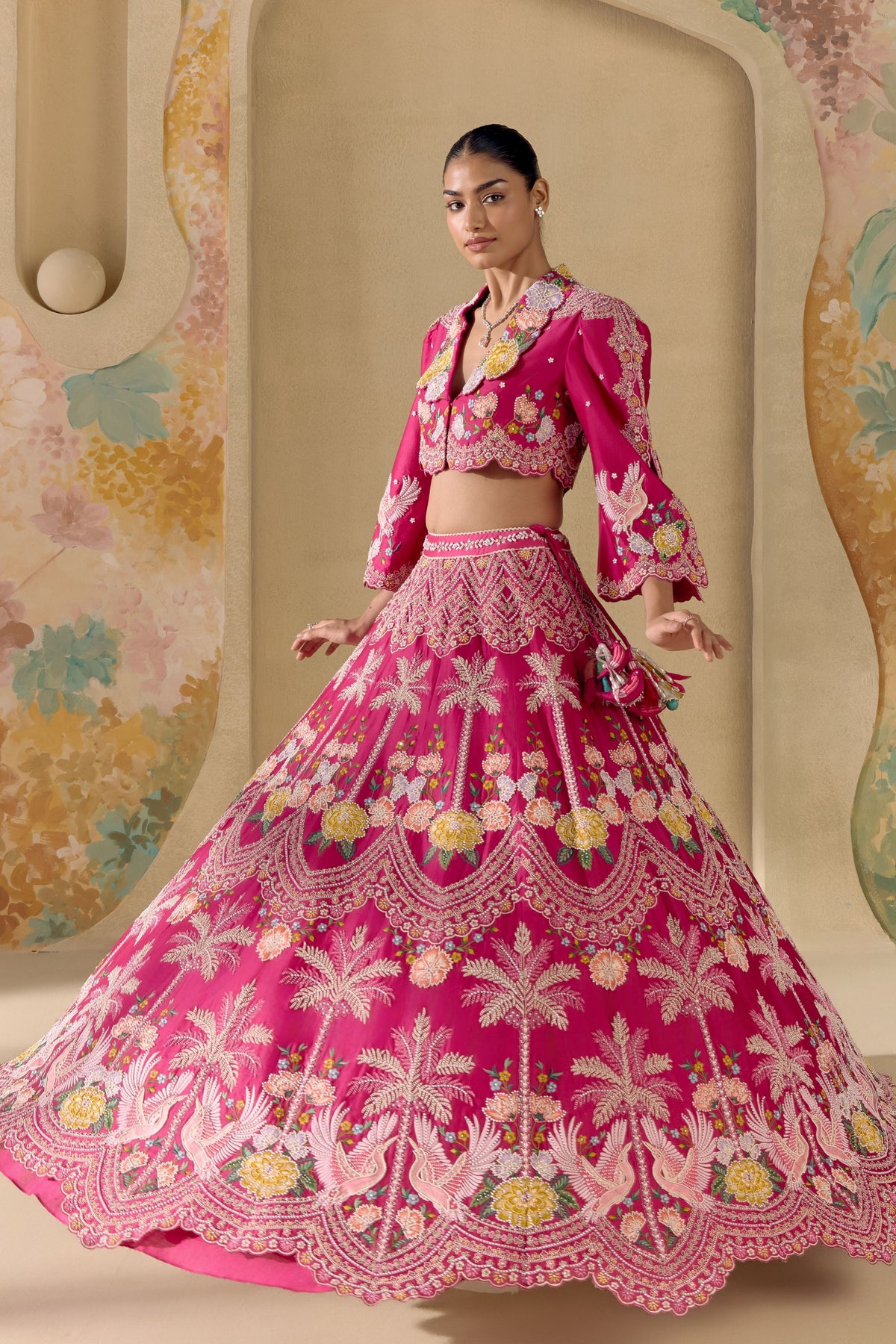 Fuchsia Floral Cordwork Lehenga