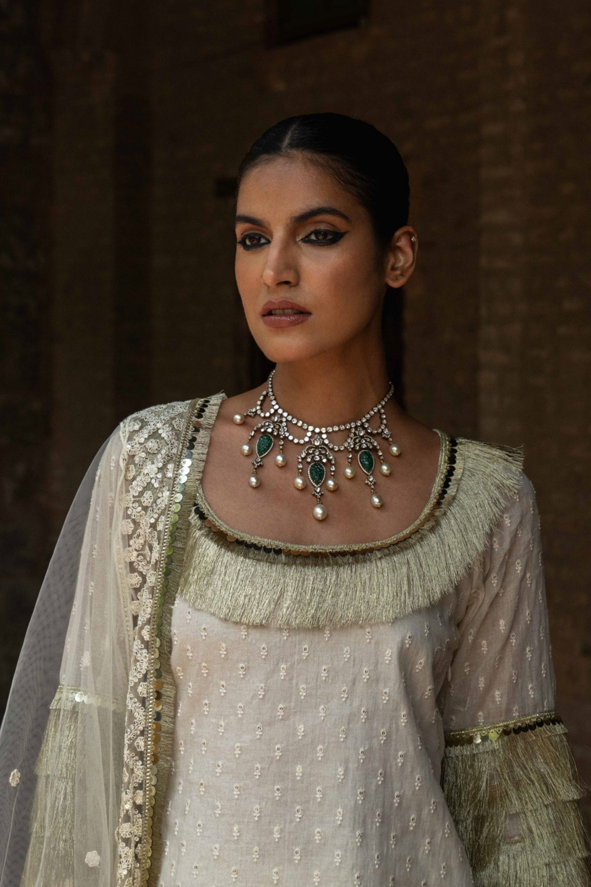 Off White Fringe Sharara Set