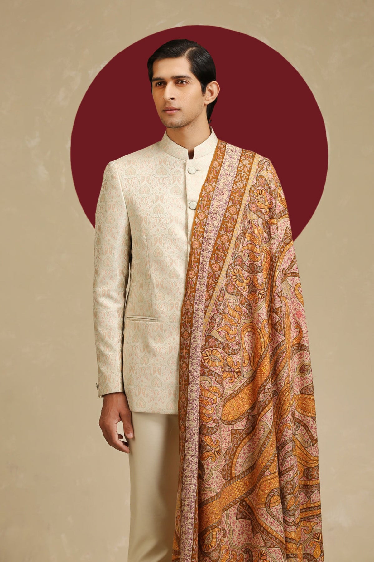 Dushala Men&#39;s Kalamkari Beige Shawl