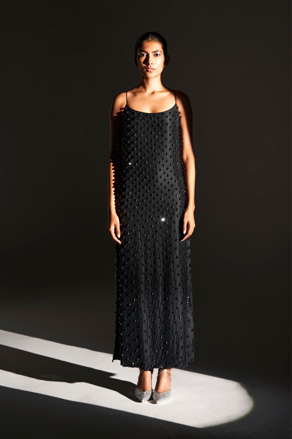 Black Strappy Dress With Crystals