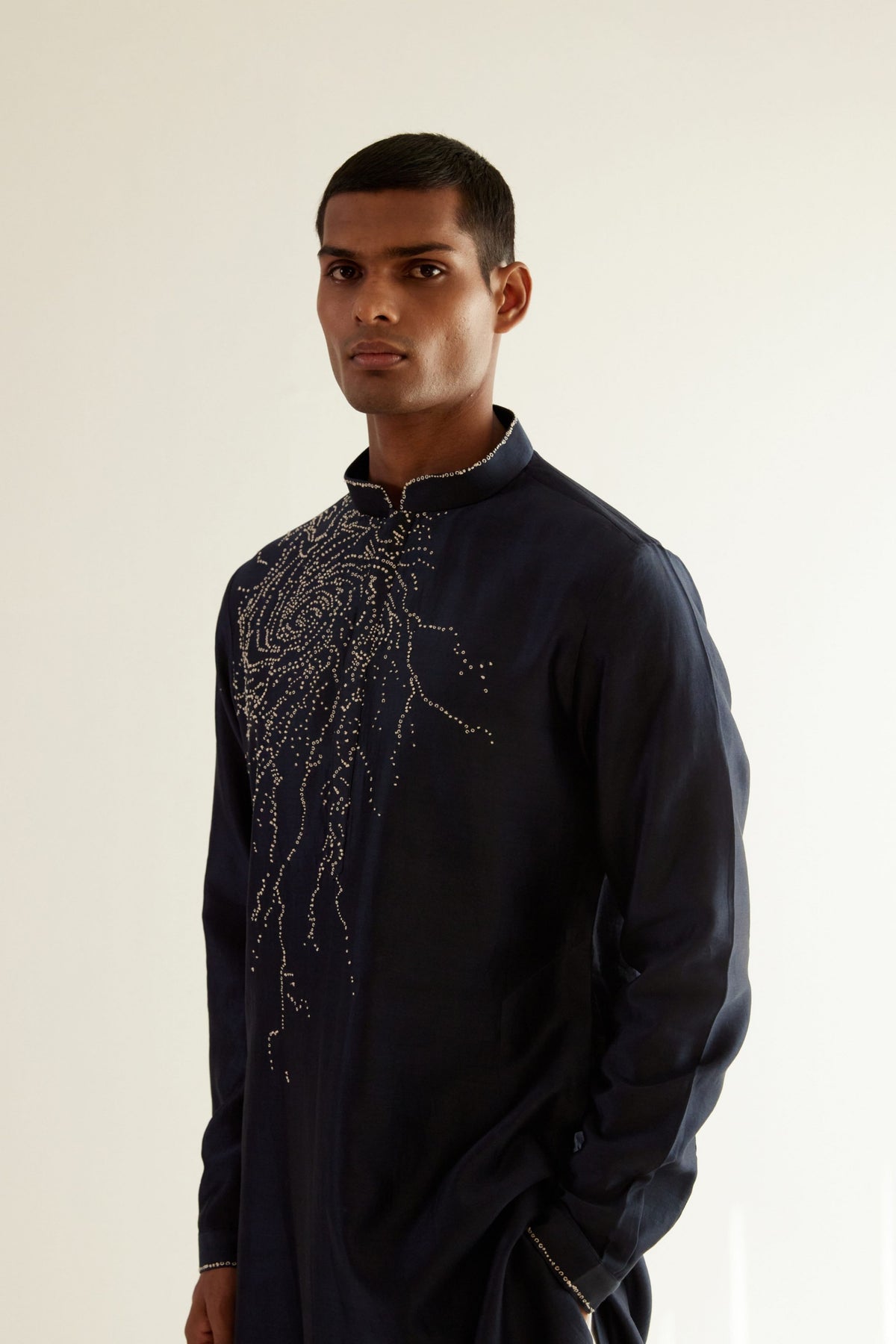 Black Hole Placement Emb Kurta Set