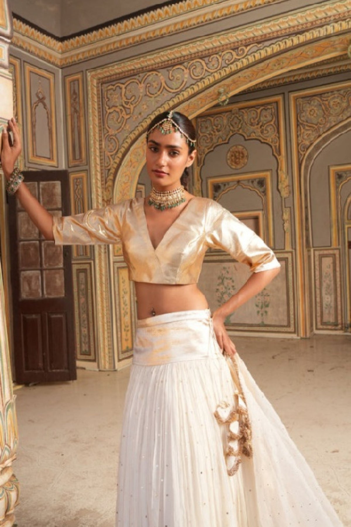 Ivory Golden Zari Lehenga Set