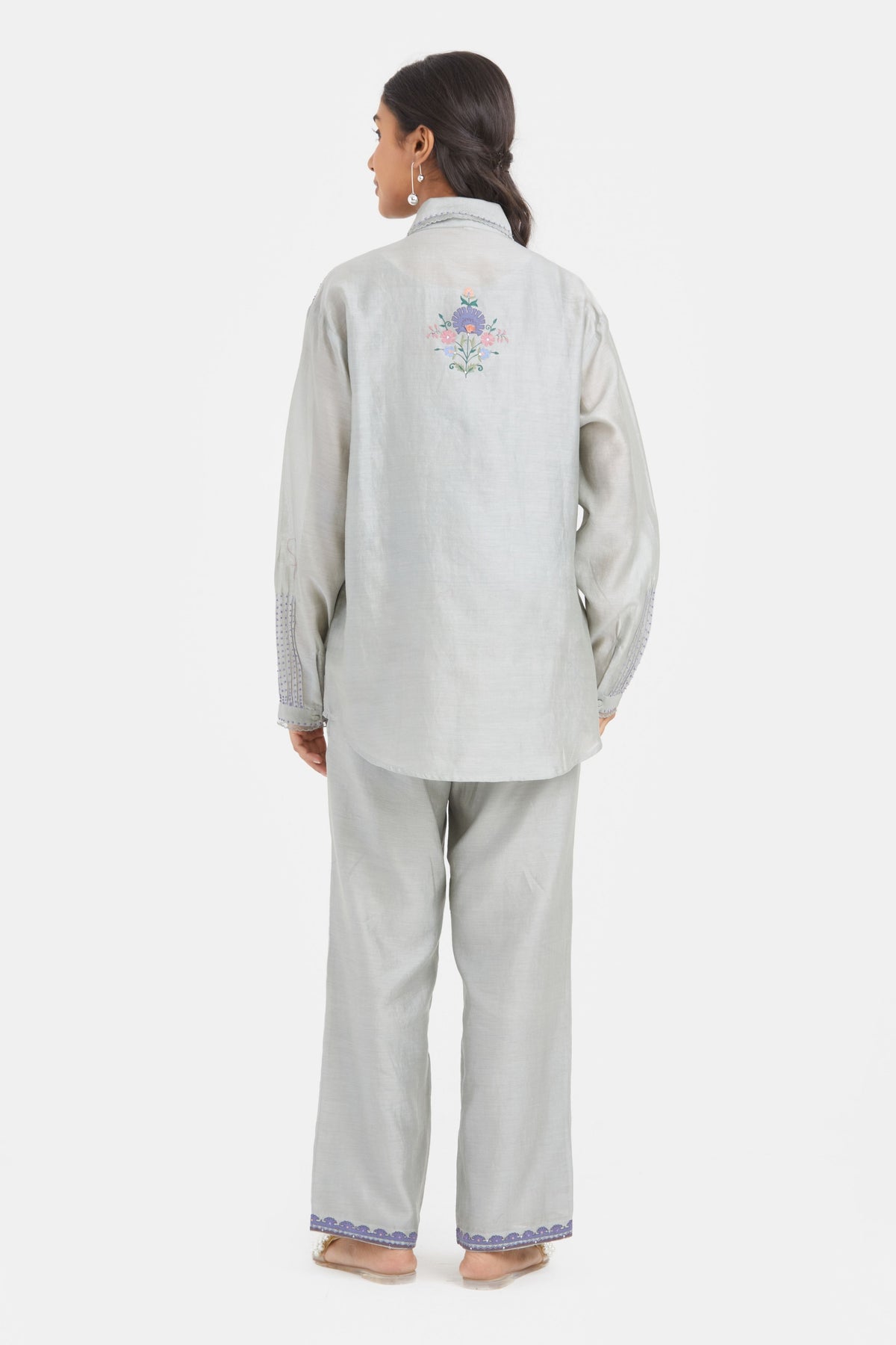 Bluish Grey Chanderi Co-ord Set