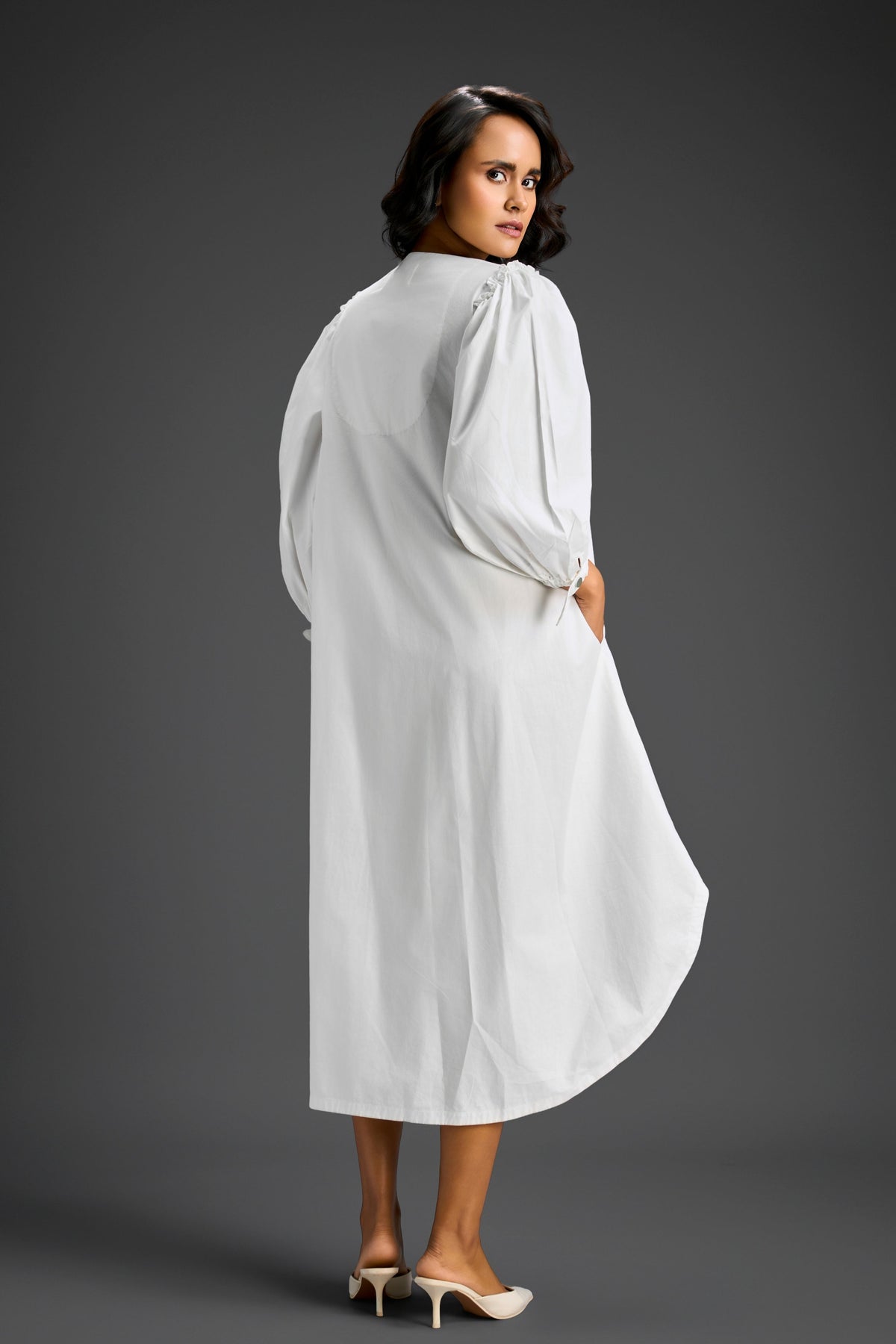 White High-low V-neck Dress