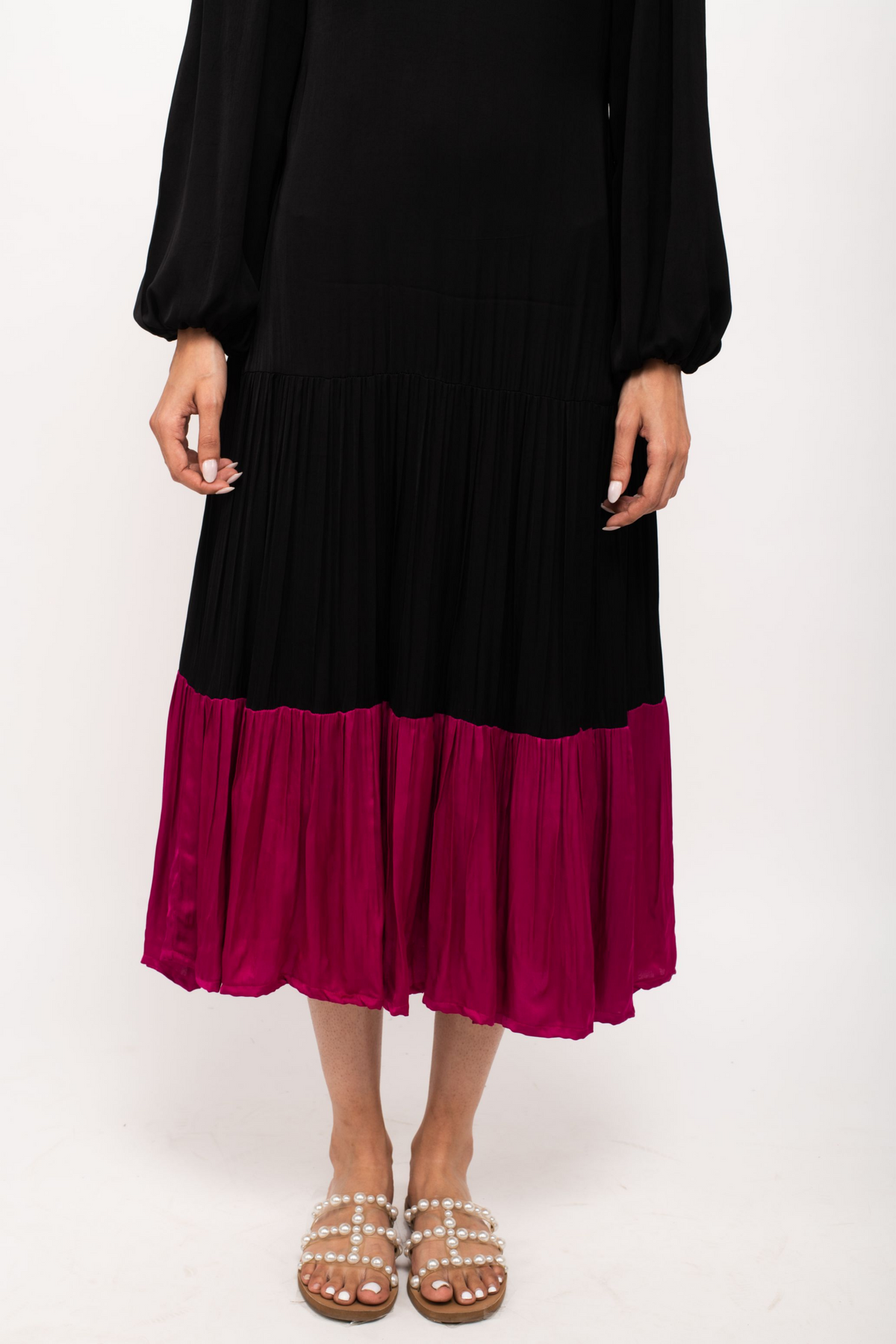 Black and Wine Gather Maxi Dress
