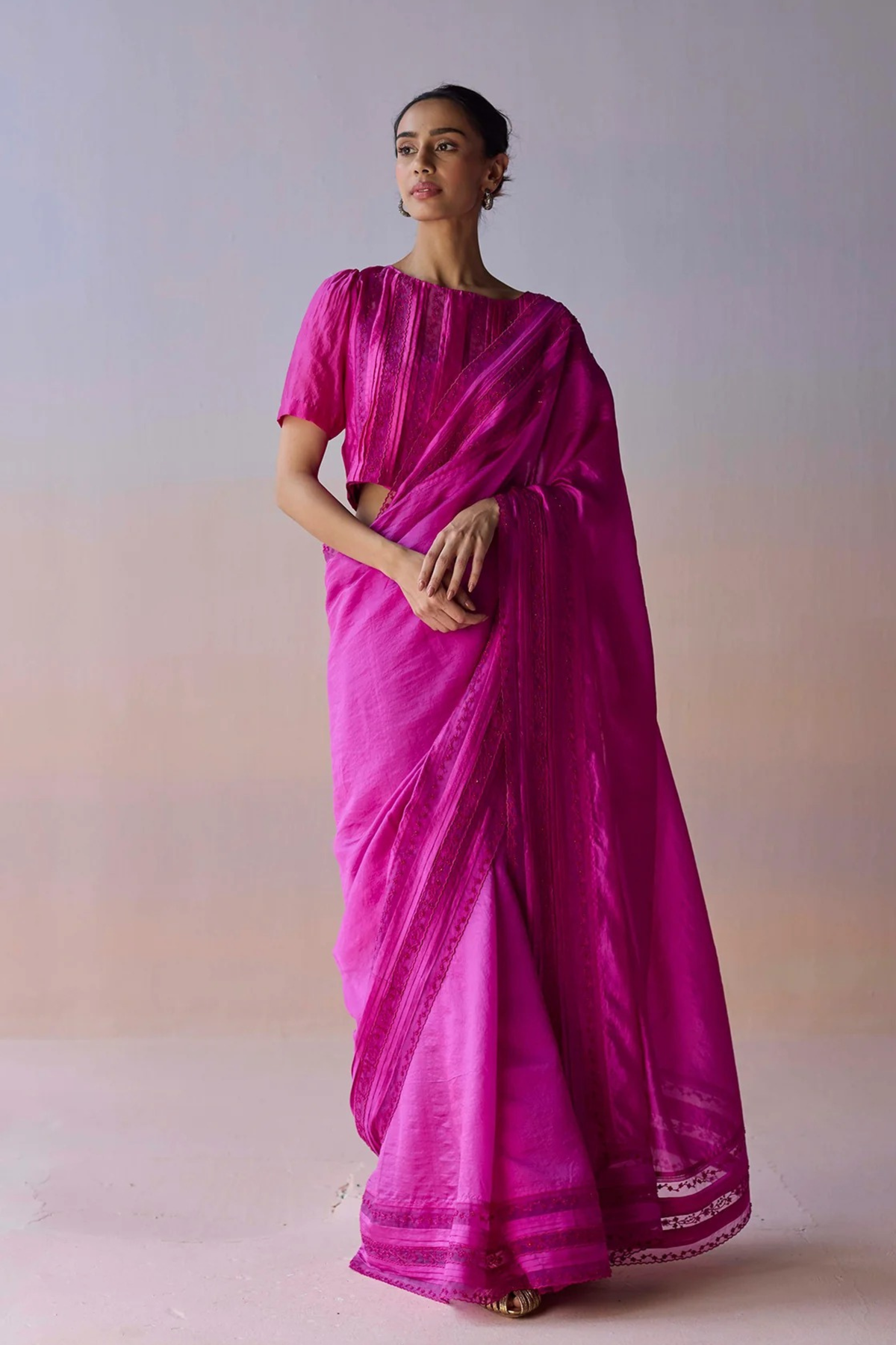 Whispering Ivy Embroidered Pink Saree