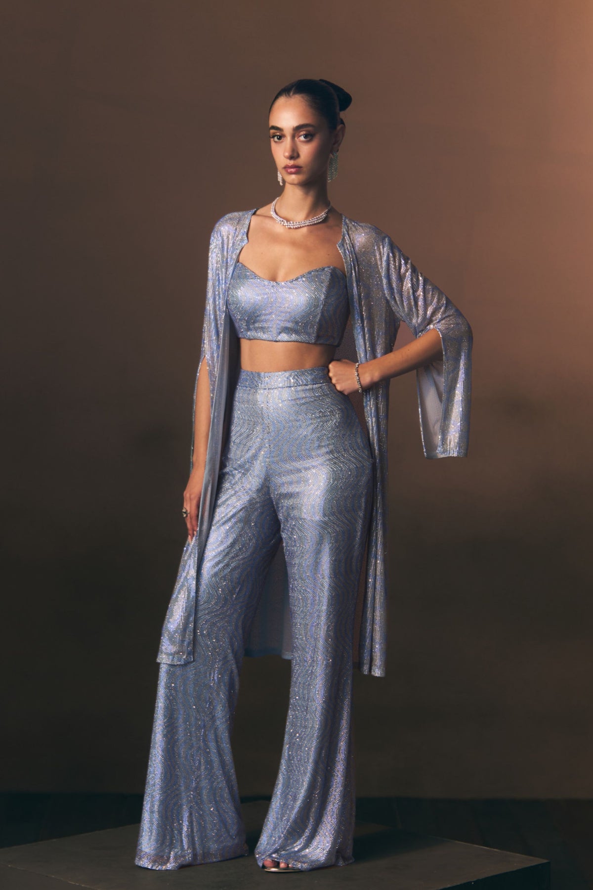 Blue Sharara Pants with Jacket