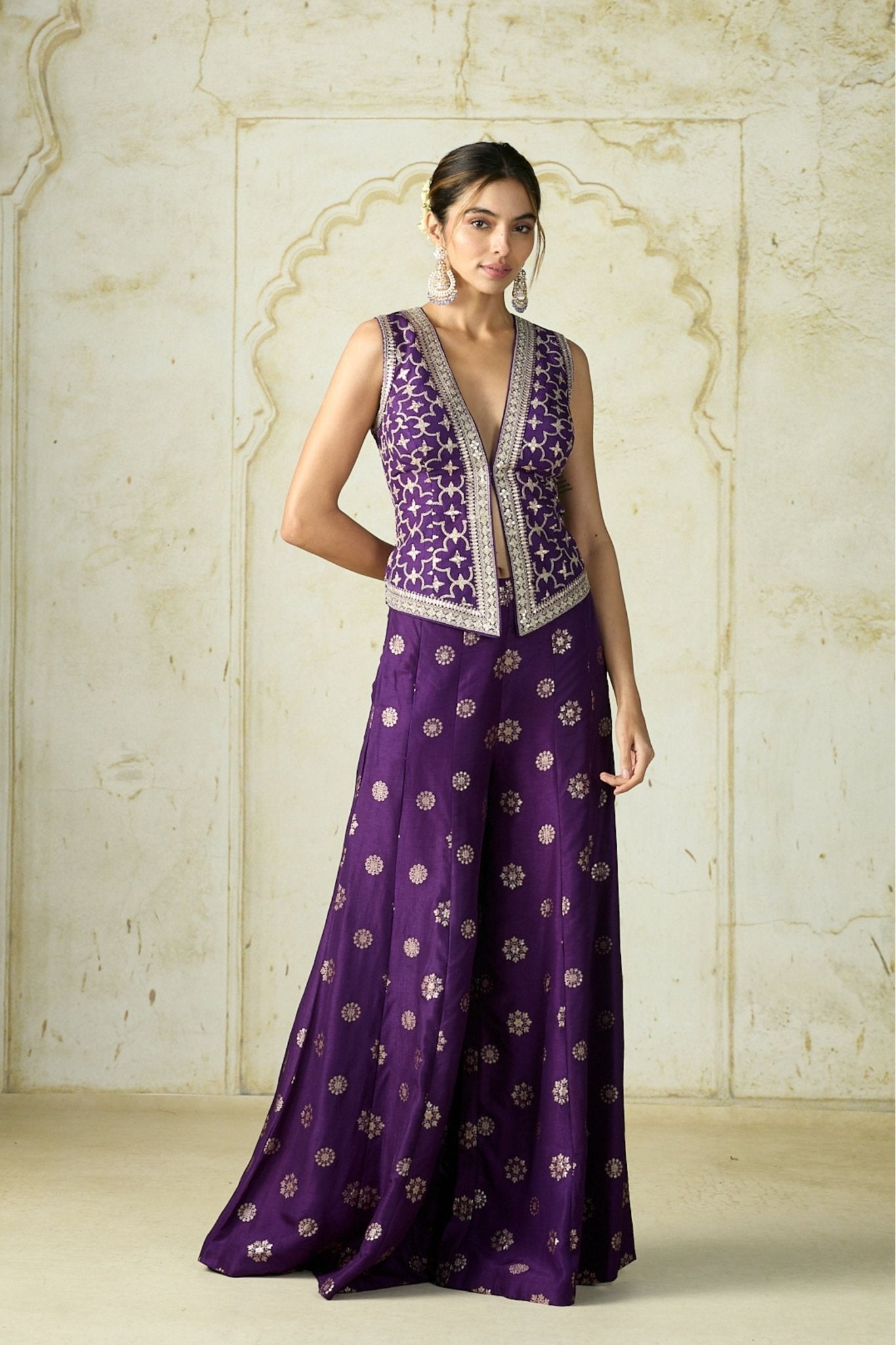 Purple Mizna Waistcoat Set - Gopi Vaid - Elahe