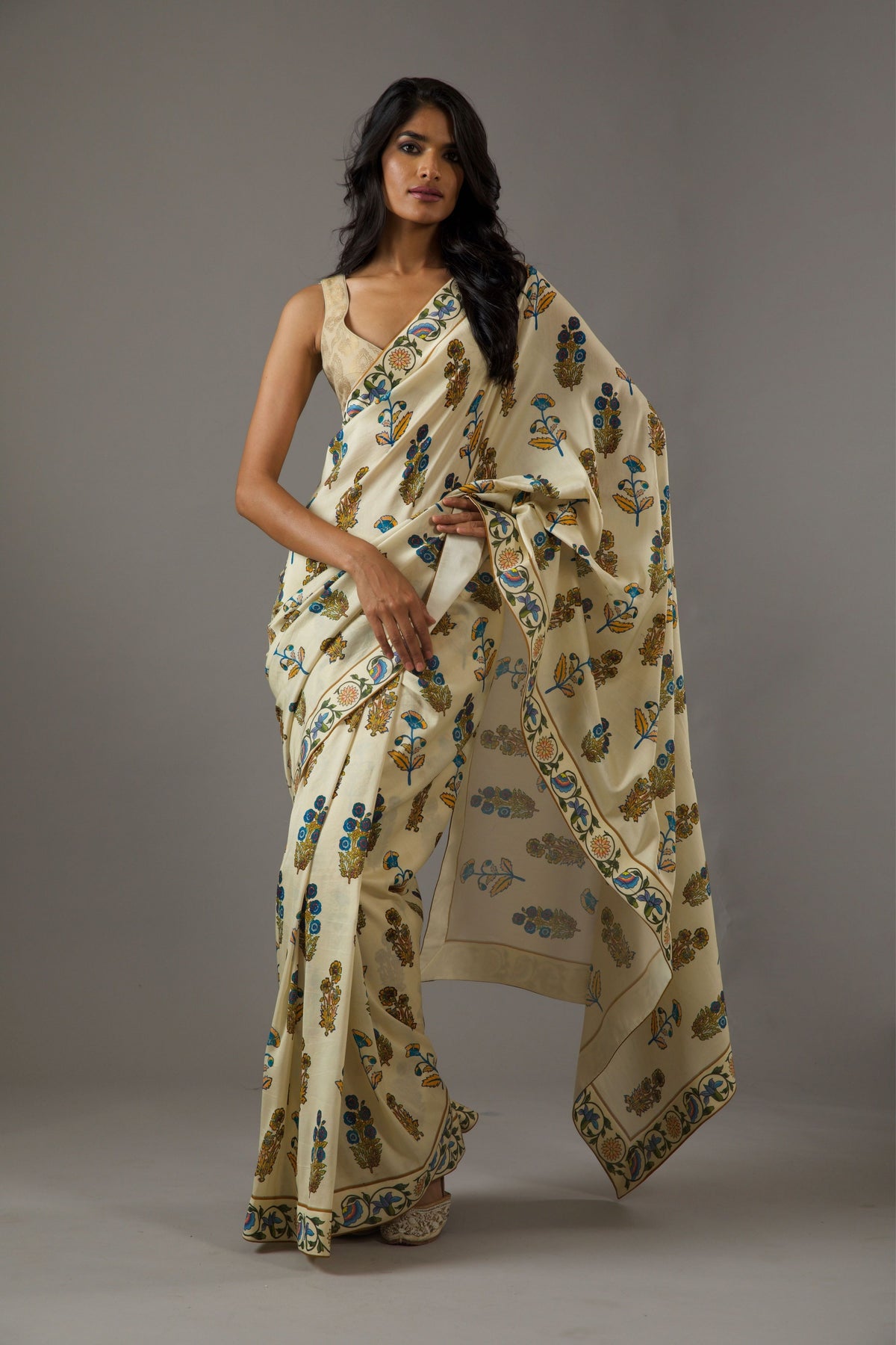 Digital Print Ivory Chanderi Saree