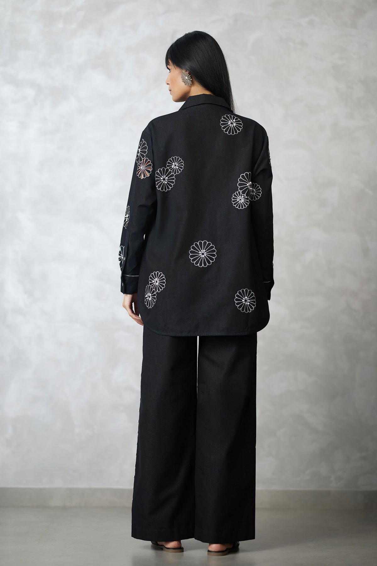 Black Denim Cutwork Co-ord Set