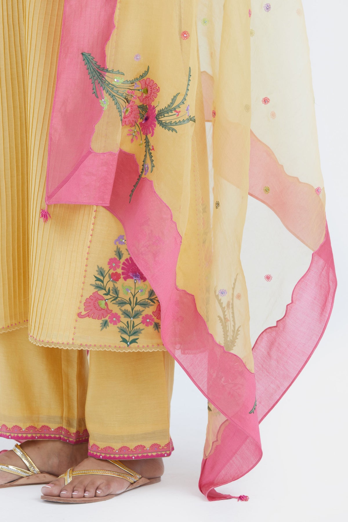 Yellow Pintucks Kurta Set