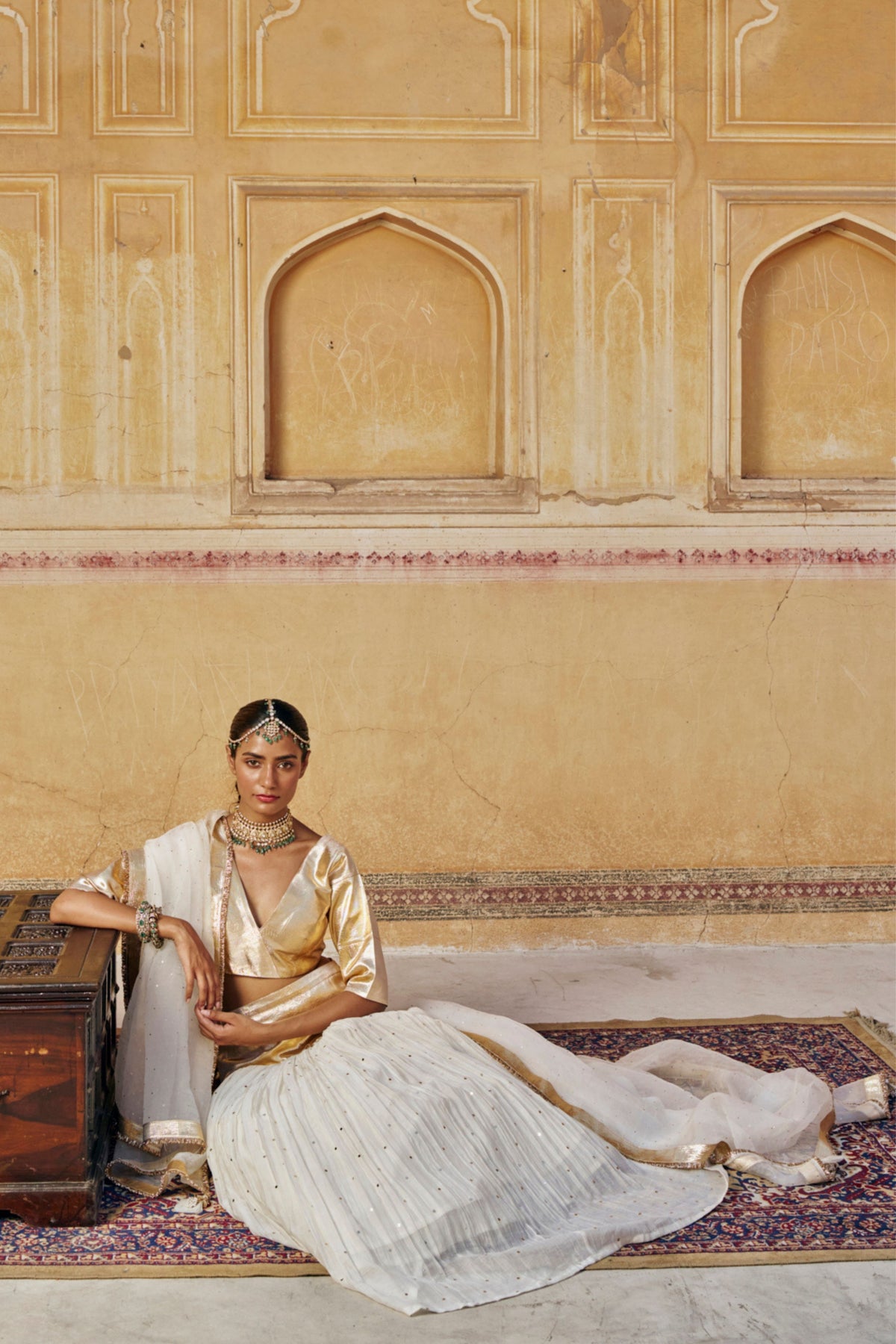 Ivory Golden Zari Lehenga Set