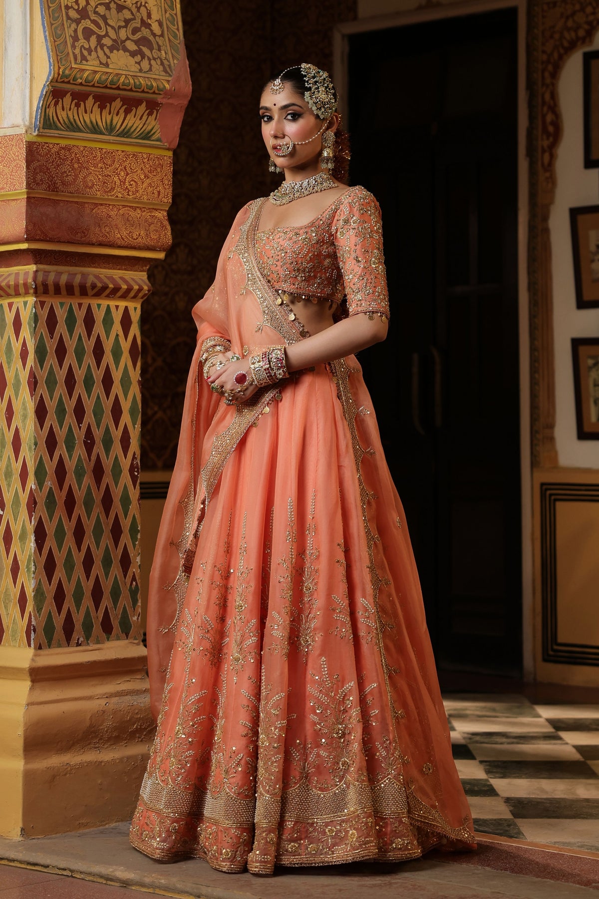 Ahista Peach Lehenga Set
