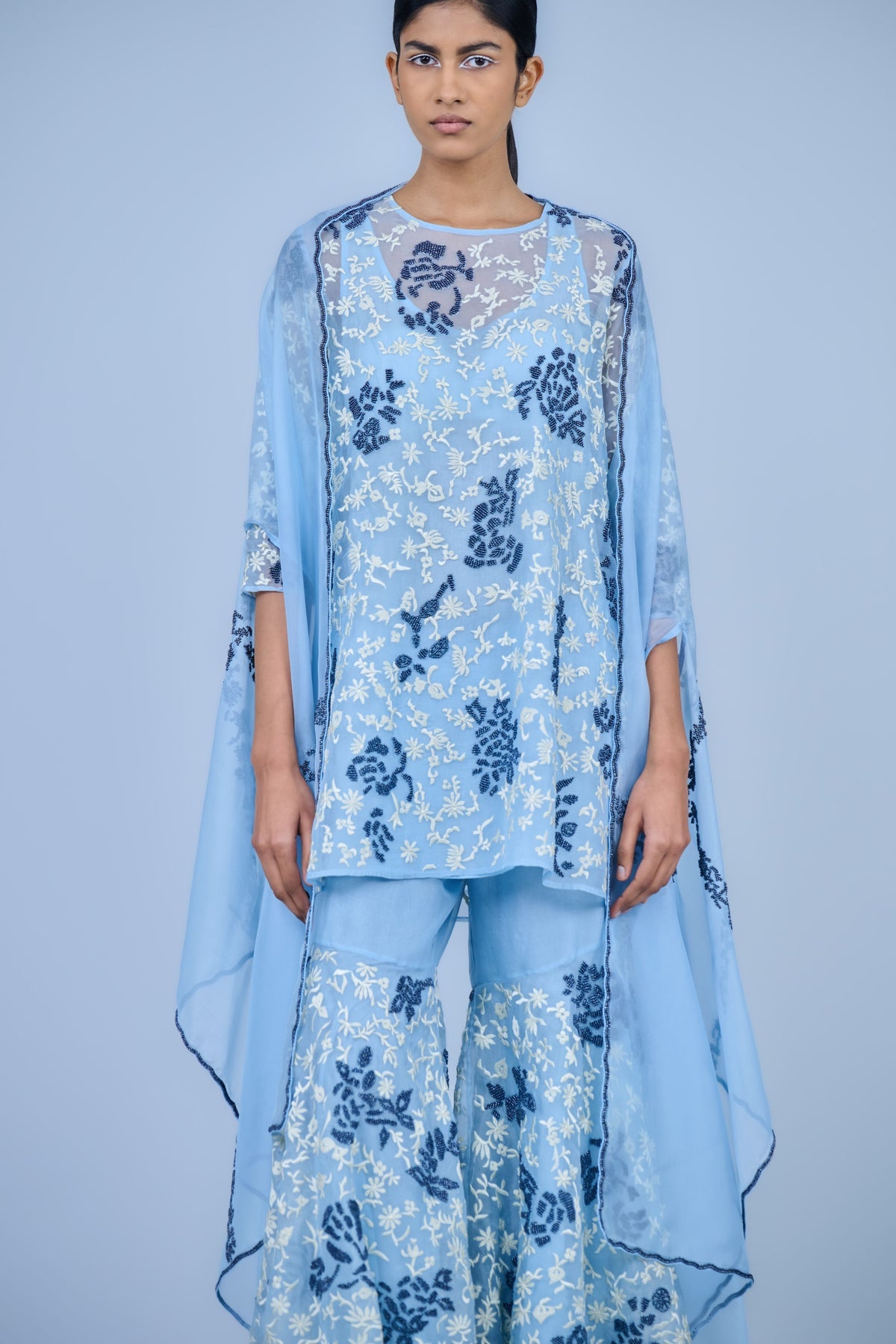Ice Blue Silk Organza Sharara