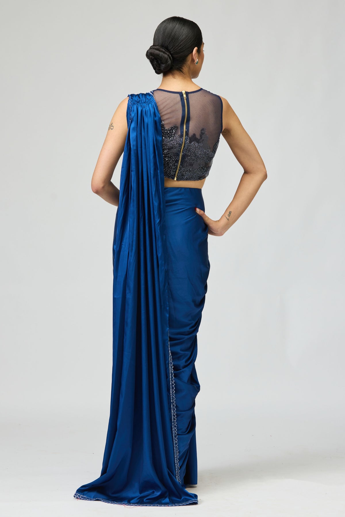 Navy Armani Satin Saree Set