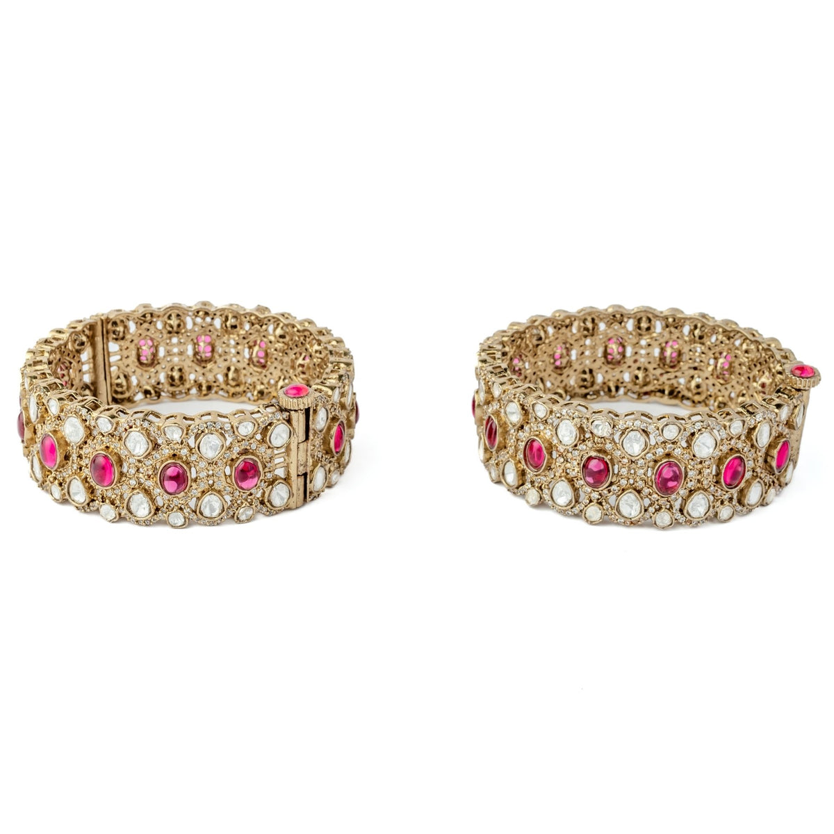 Gold Plated Red Womens Kundan Bangles