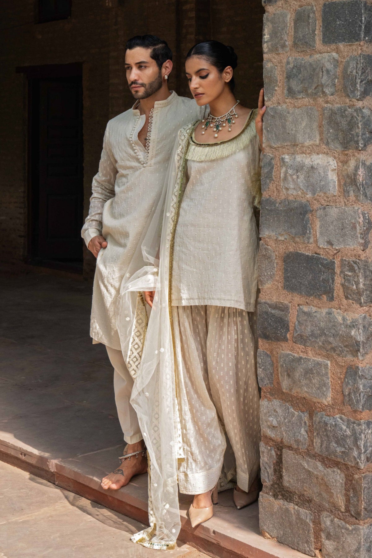 Off White Fringe Sharara Set