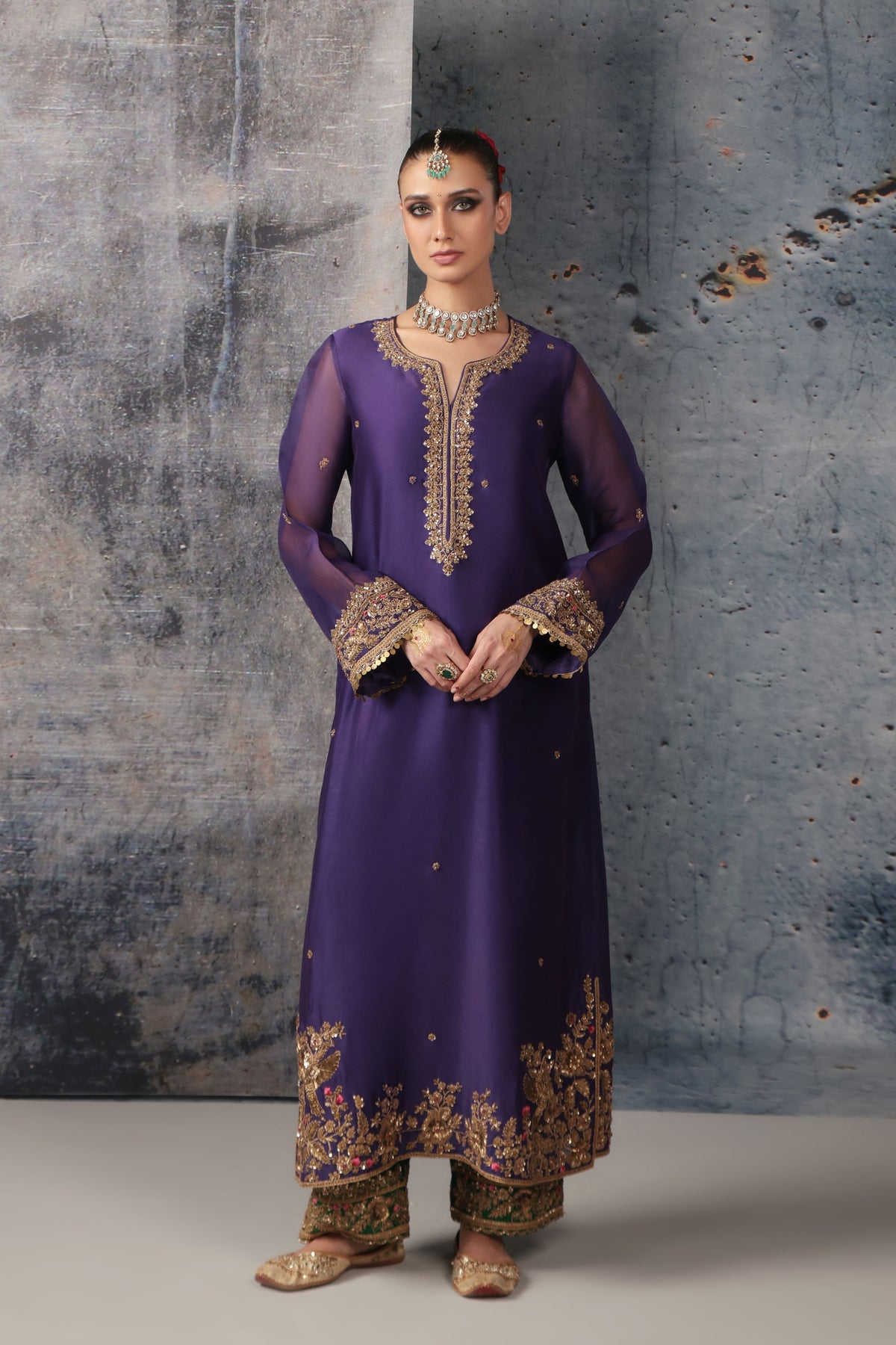 Purple Straight Long Kurta Set