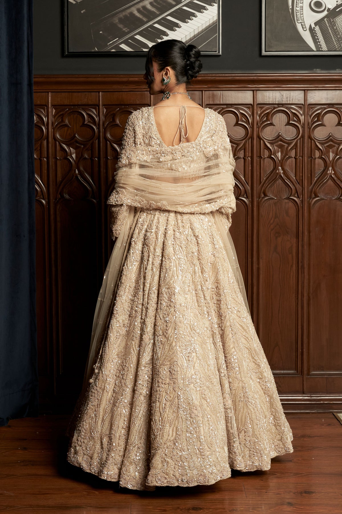 Beige Embroidered Lehenga Set