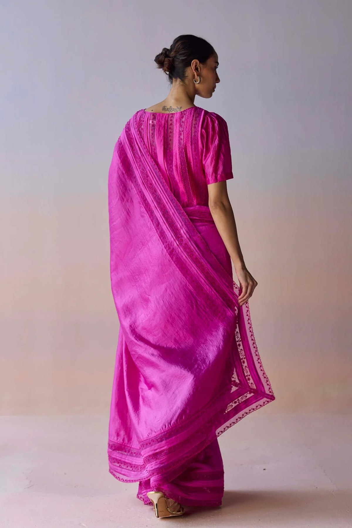 Whispering Ivy Embroidered Pink Saree