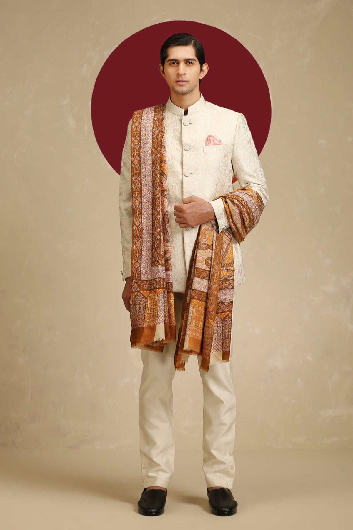 Dushala Men&#39;s Kalamkari Beige Shawl
